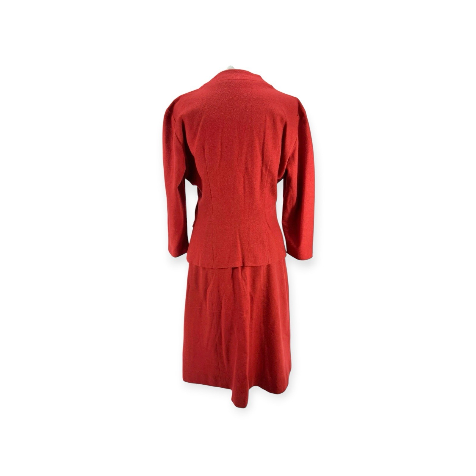 VTG 1940s RED WOOL FELT SWING SUIT JACKET SKIRT RHINESTONE BEE ROCKABILLY MCM M