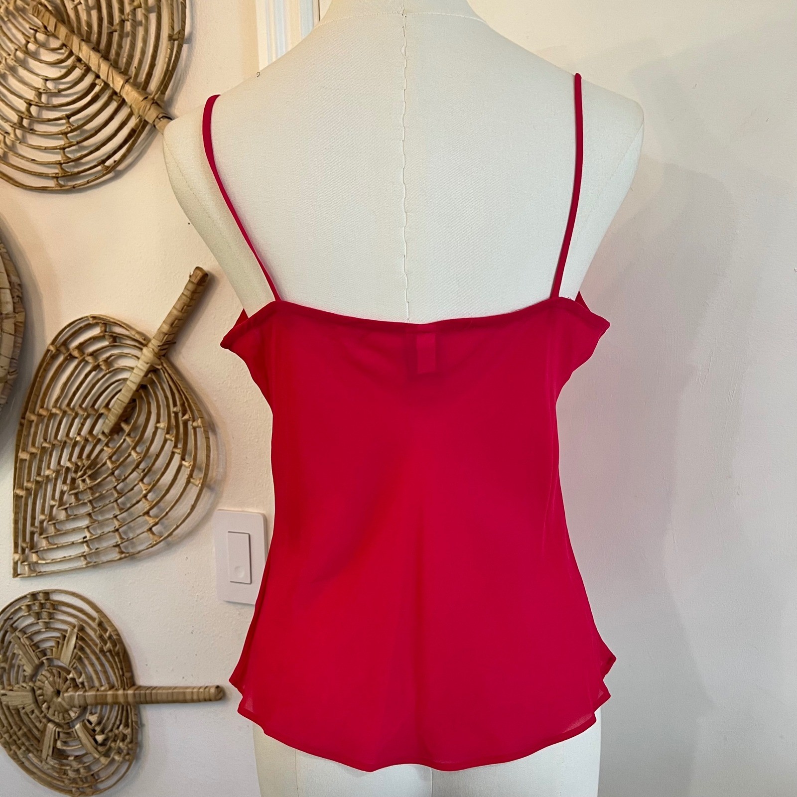 Vintage Bandolino Pink Sheer Chiffon Twin Set Lace Camisole Cardigan Y2K Size 6
