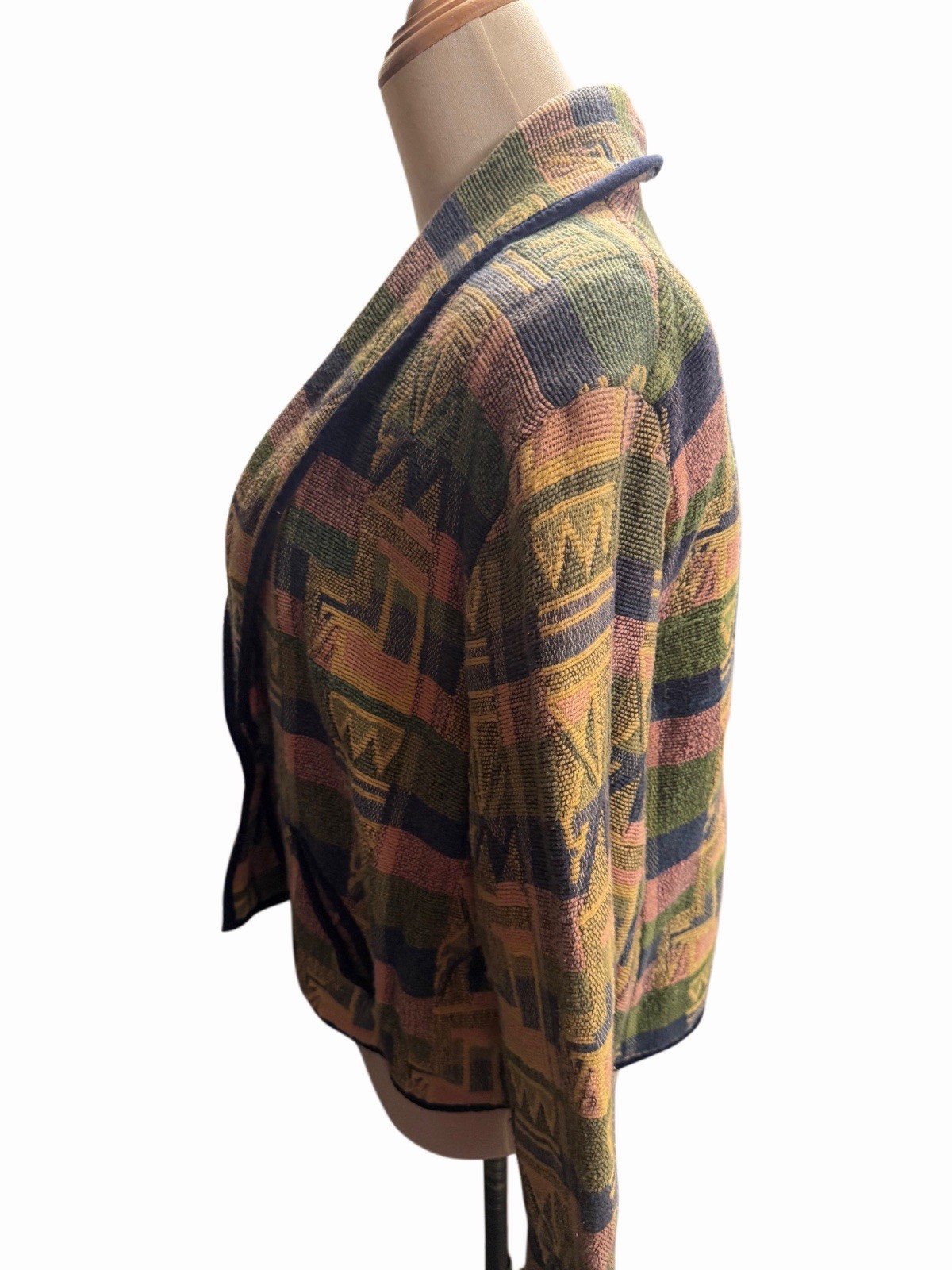Casual Corner Vintage 90s Geometric Southwestern Cotton Tapestry Jacket Sz L