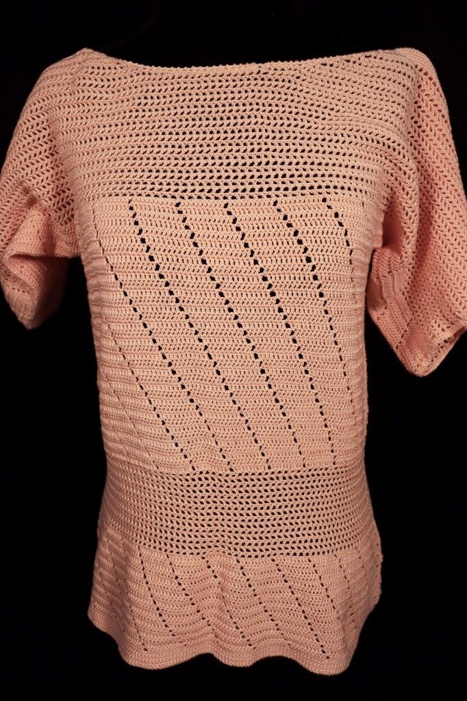 Vintage French 1940’s Peach Cotton Crochet Top Size Medium Excellent Unworn Cond