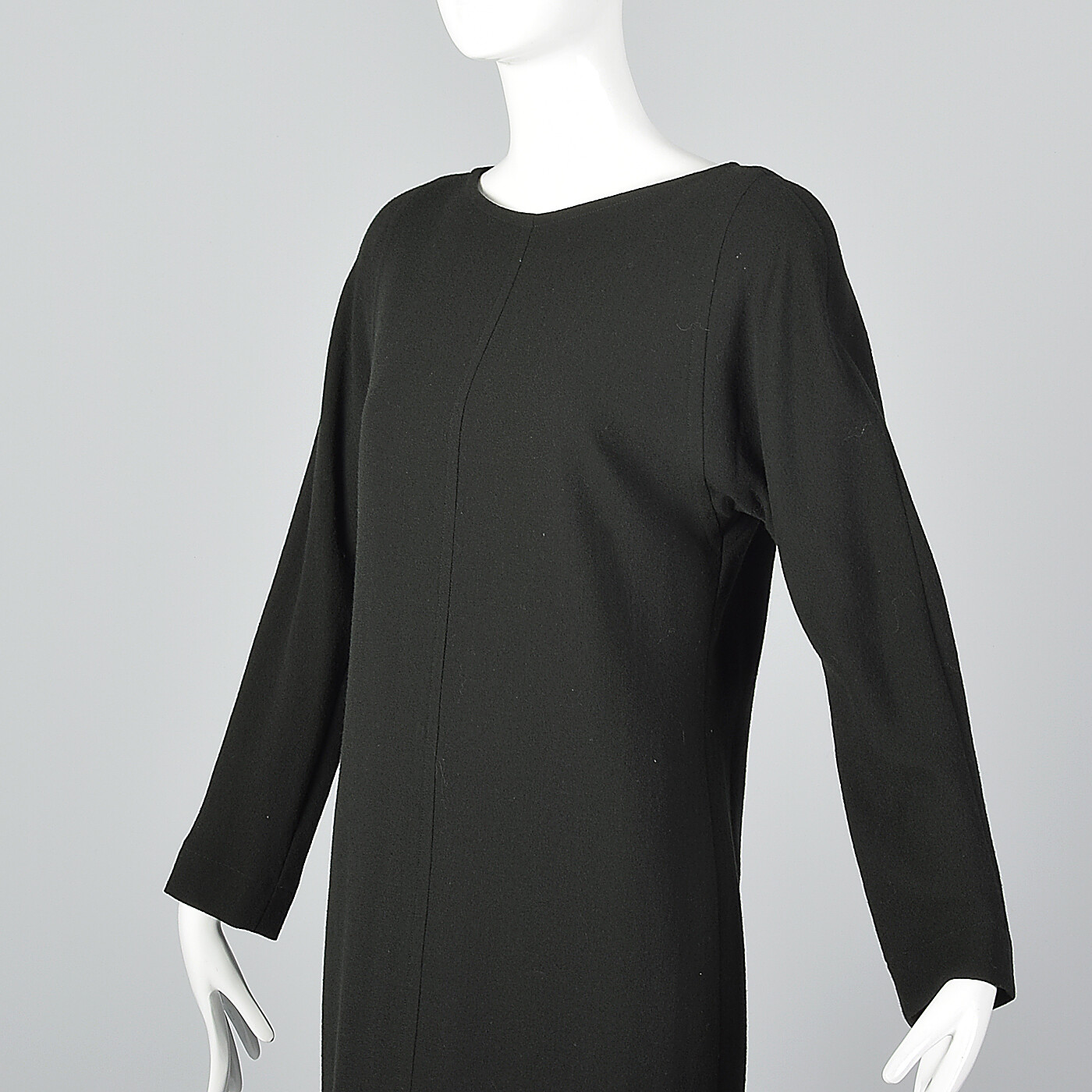 S Jean Muir Simple Winter Dress Dark Green Wool Shift Modest Wear to Work 1980s