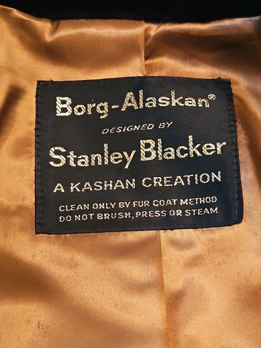 Borg-Alaskan Kashan Stanley Blacker Coat Black Faux Fur Double Breasted Lined