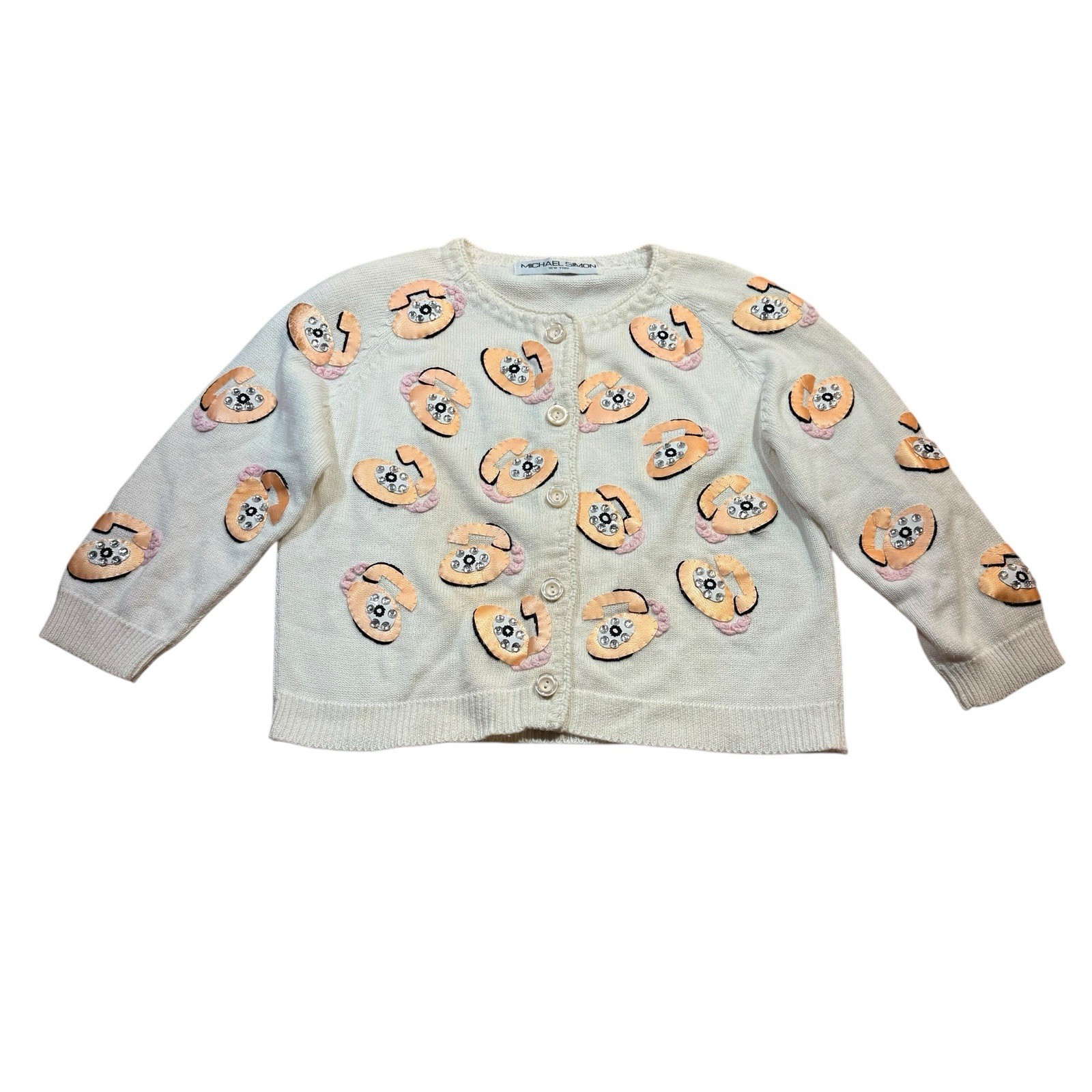 Vintage Michael Simon Sweater Women’s Small Telephone Applique Beaded Knit