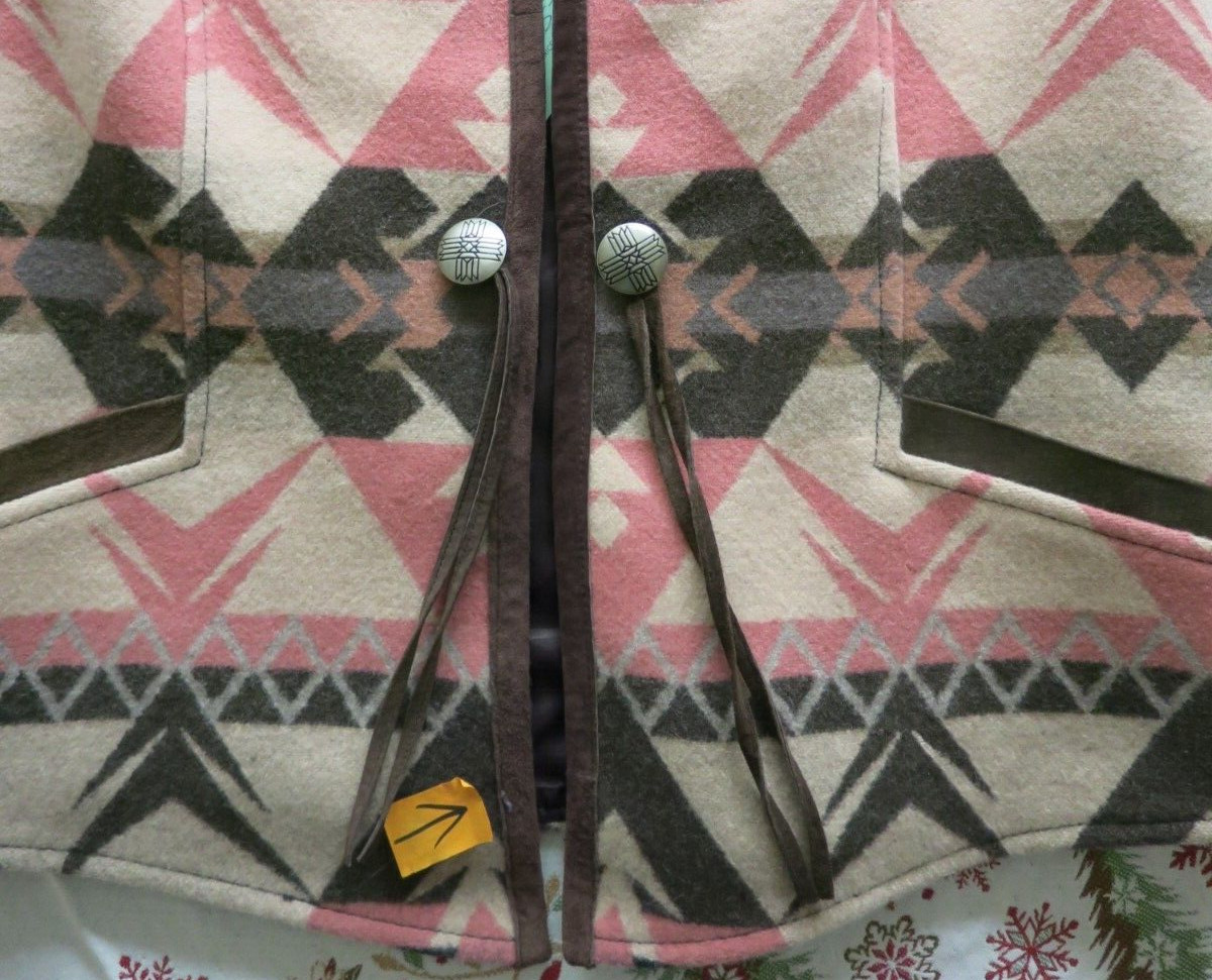 Vtg Pendleton Vest Wool Suede Trim Brown Beige Salmon Tassels Southwest Medium