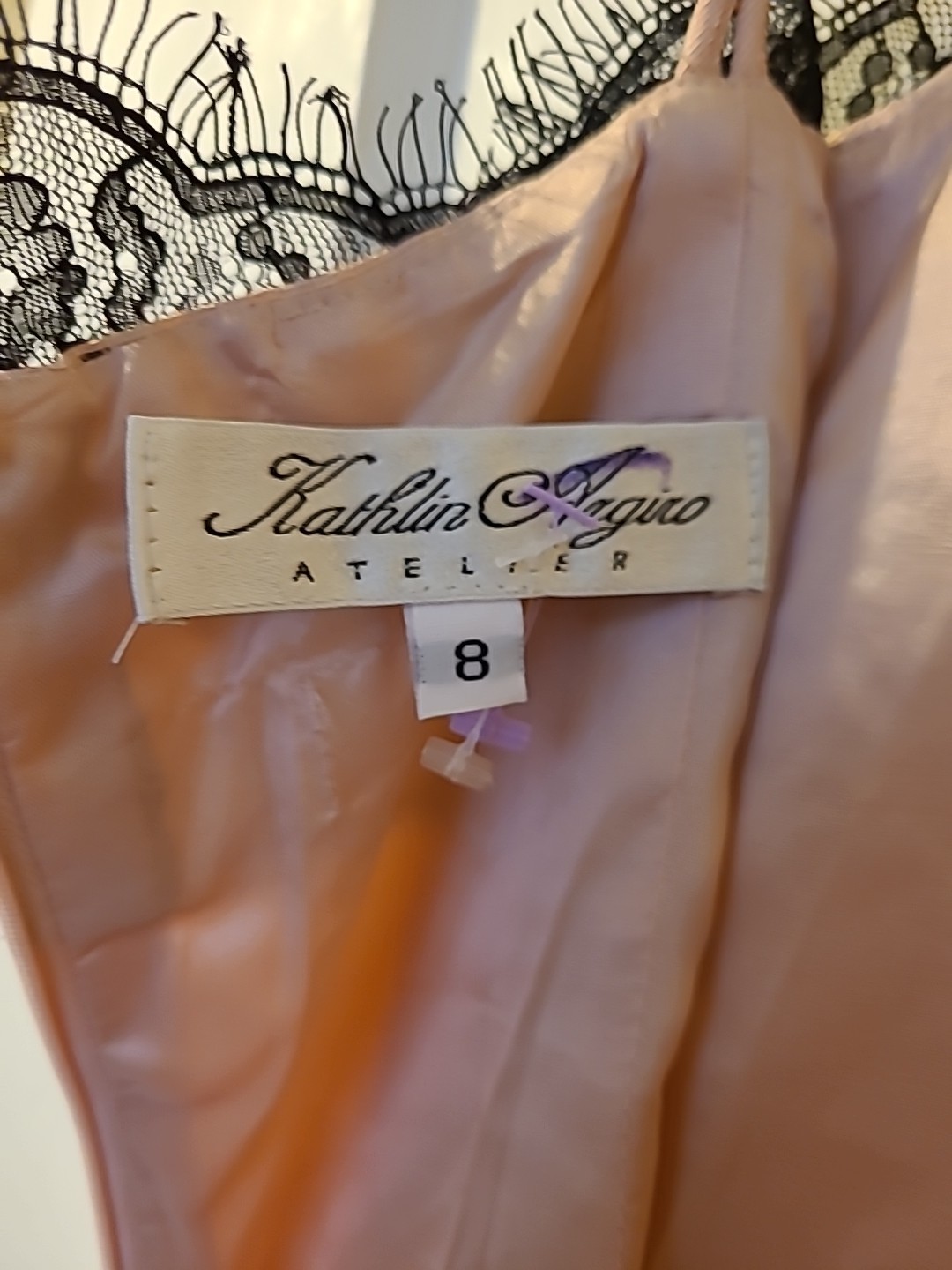 Vintage Dusty Rose Pink Slip Taffeta Dress Black Lace Trim Straps Kathlin Argiro