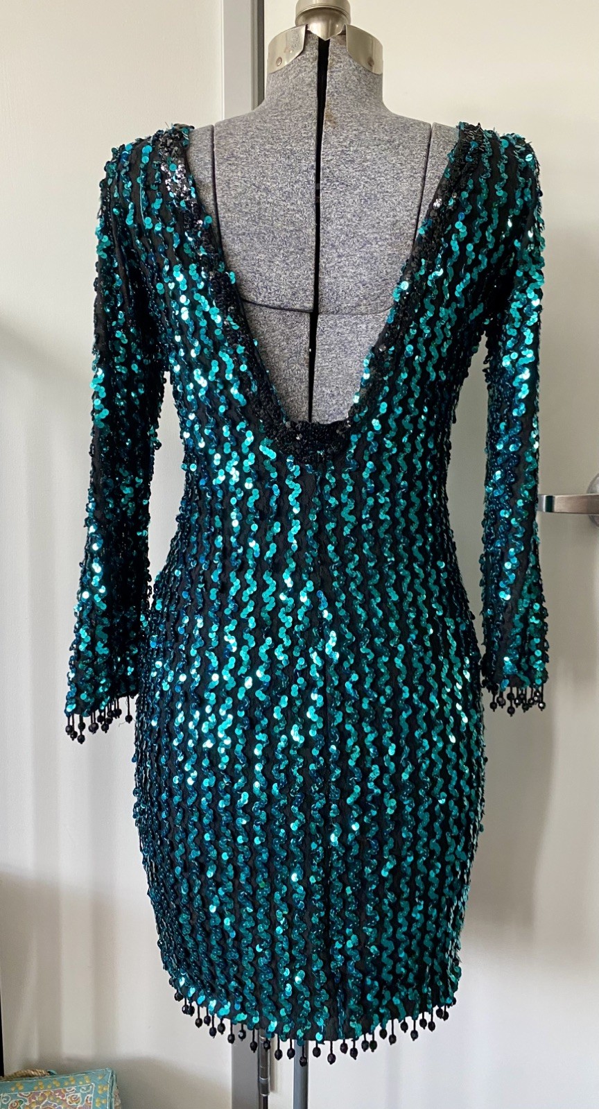 Vintage Climax David Howard Karen Okada 1980s 1990s Sequined Body Con Mini Dress