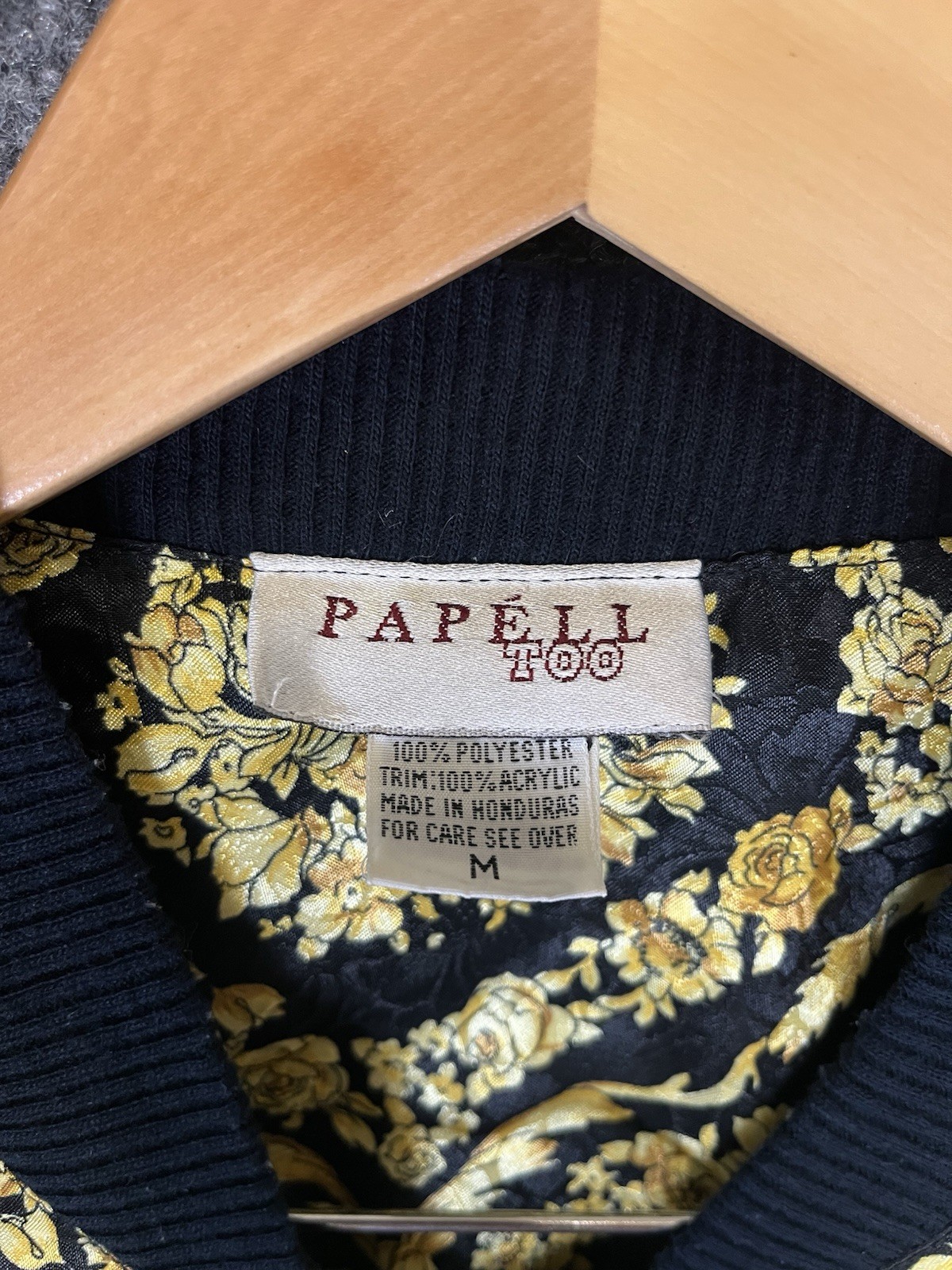 Vintage 80s 90s Papell Too Baroque Gold Floral Bomber Jacket Padded Shoulders