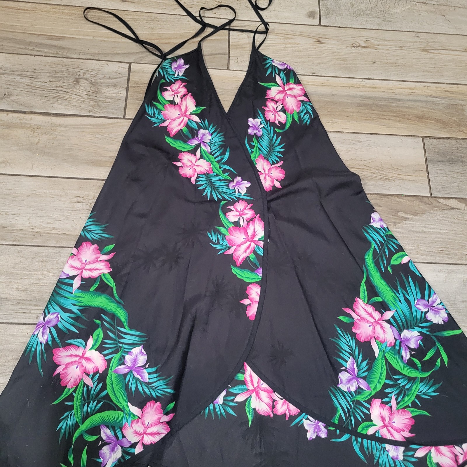 Vintage Helena’s Hawaiian Halter Beach Dress Double Tie Back Tropical One Size