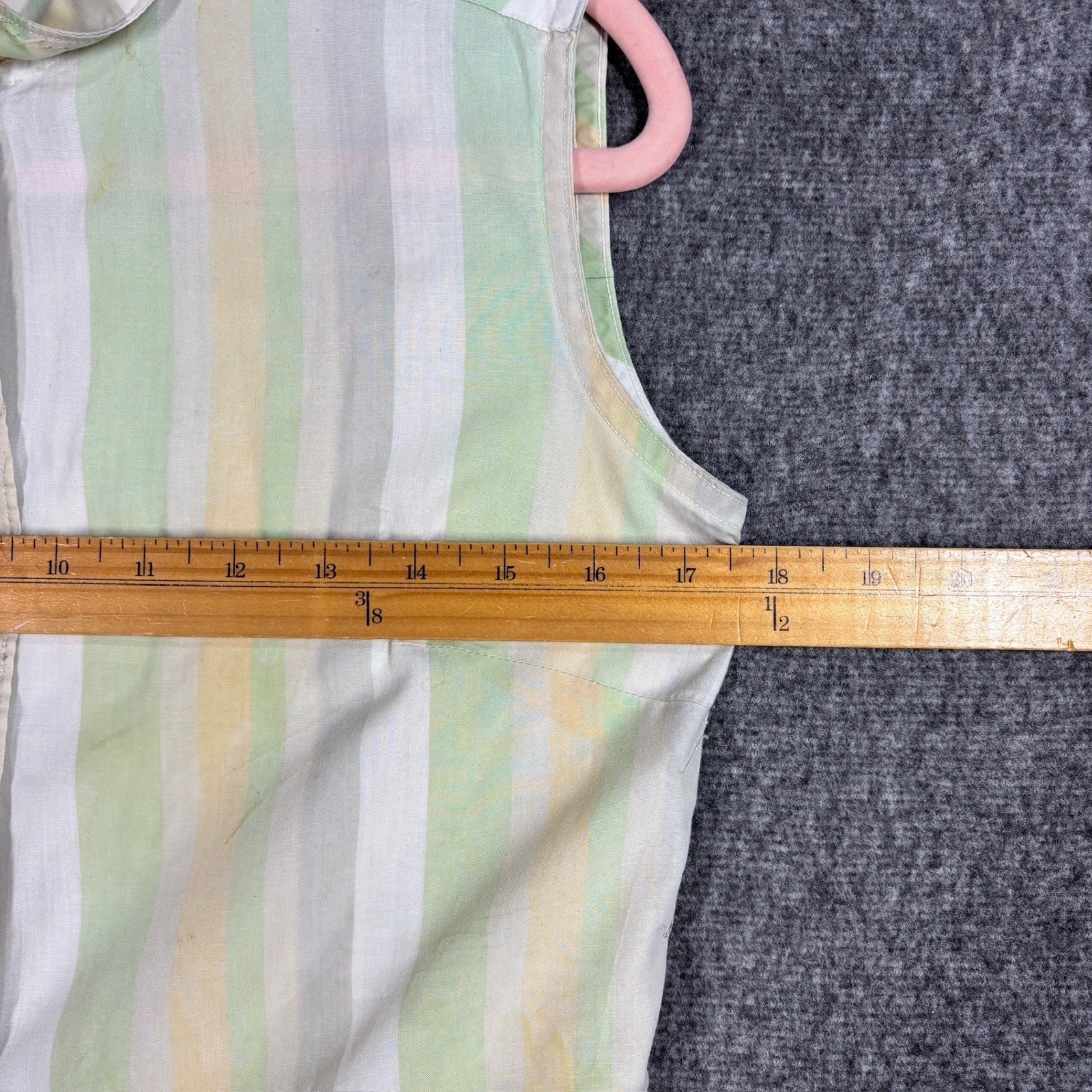 Vintage 50s 60s Striped Button Down Top Pastel Green Yellow Broadcloth USA