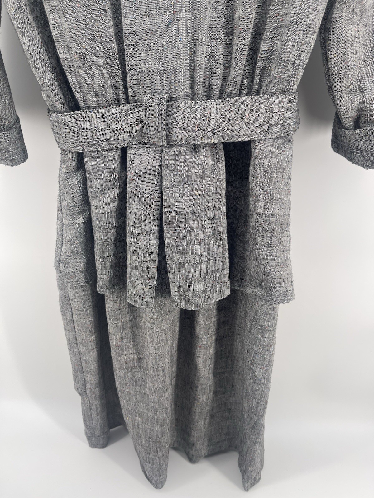 Vtg Tina Barrie Belted Dress Women Size 14 Gray Midi USA Secretary Style