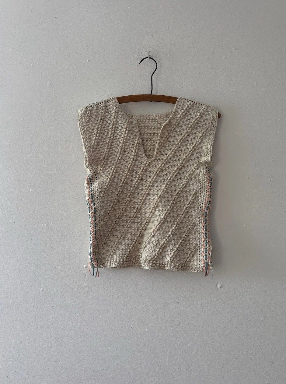 Antique/Vintage Art Deco Popcorn Rayon Hand Crocheted Knit Ribbon Trim Top XS