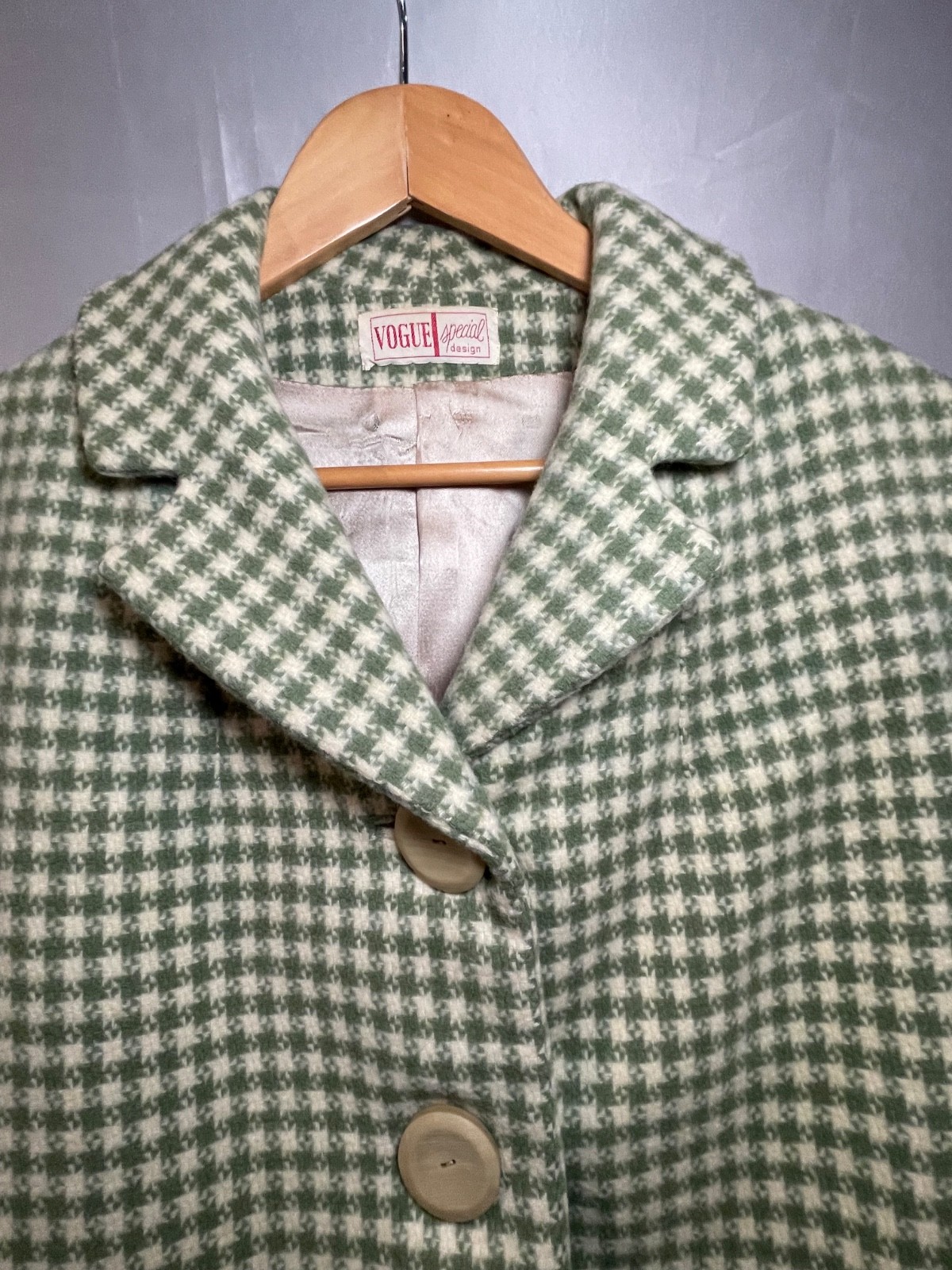 Vintage Vogue Special Design Green and Cream Checkered Jacket