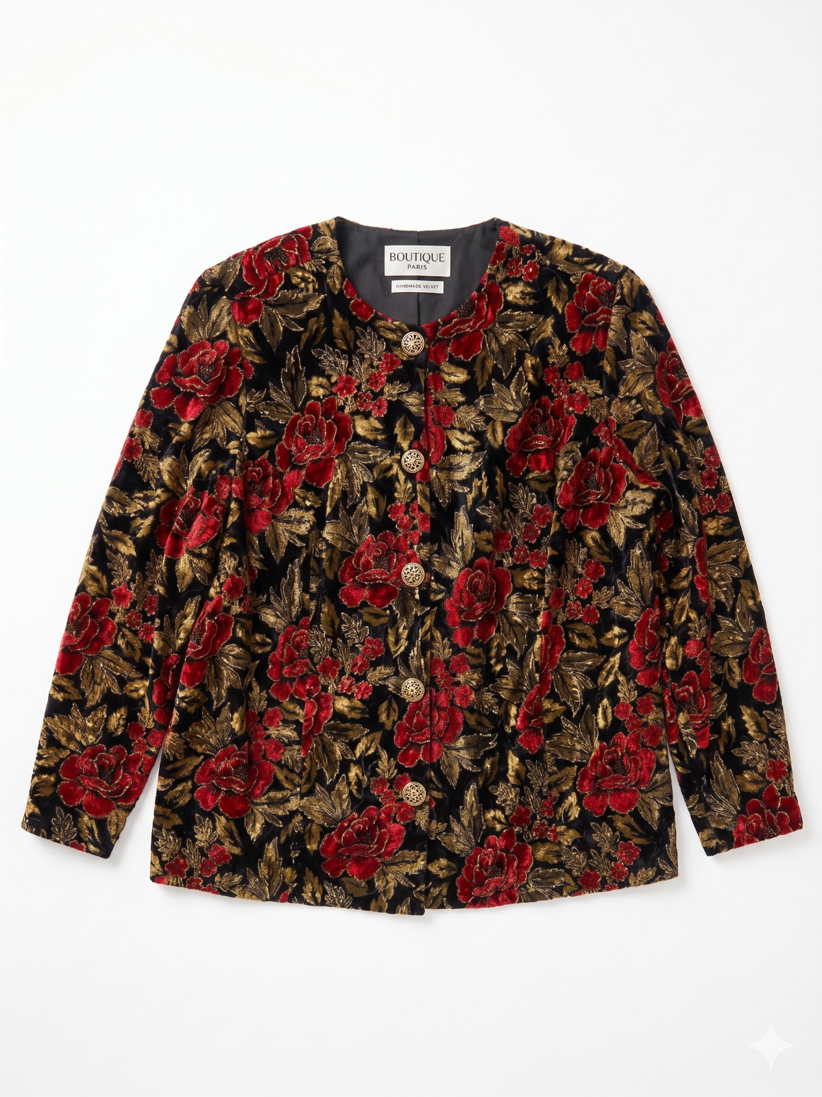 Vintage Baroque Floral Velvet Jacket Red Gold Black Tapestry Blazer Statement