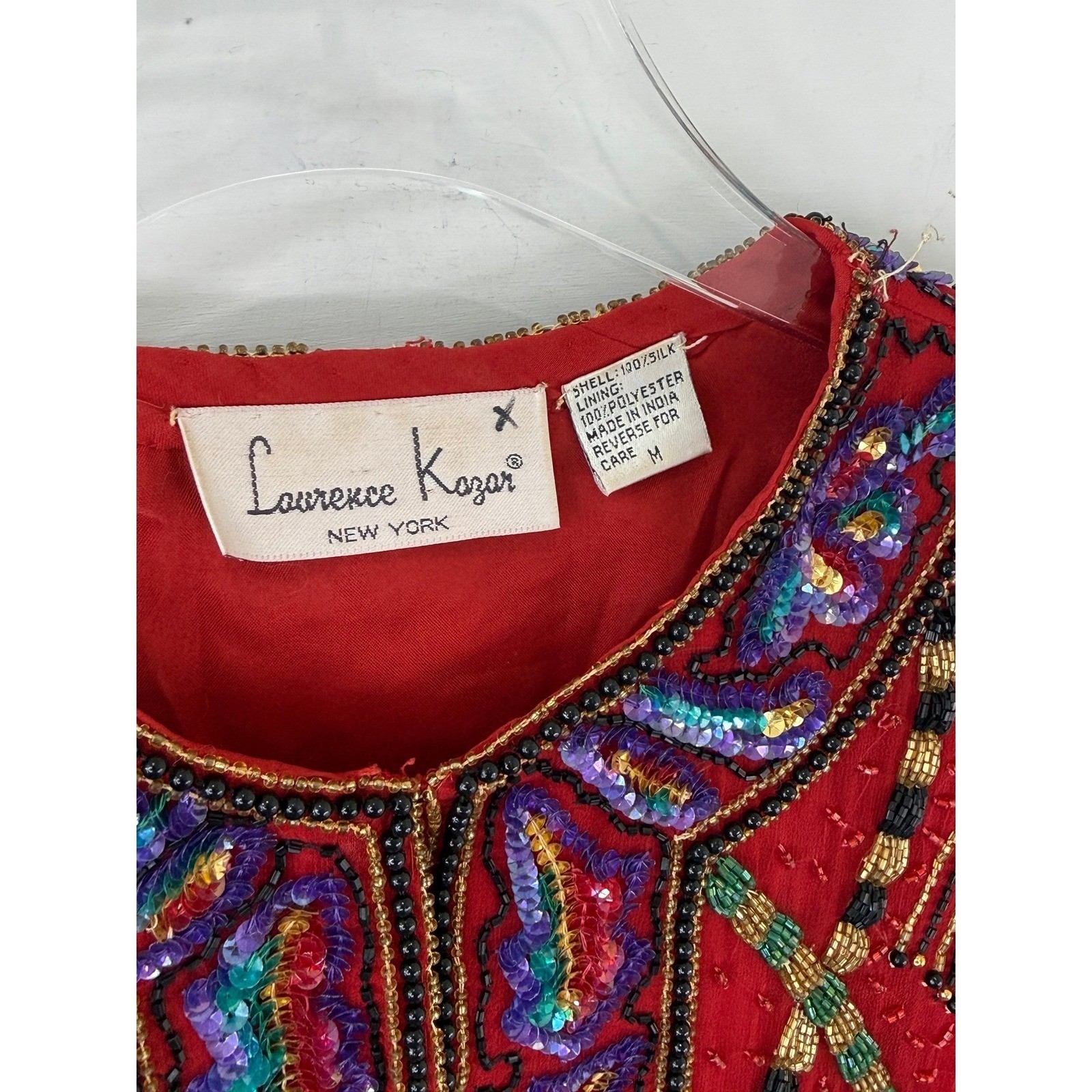 VINTAGE 80s Laurence Kazar Beaded Jacket Women M 100% Silk Sequin MAXIMALIST