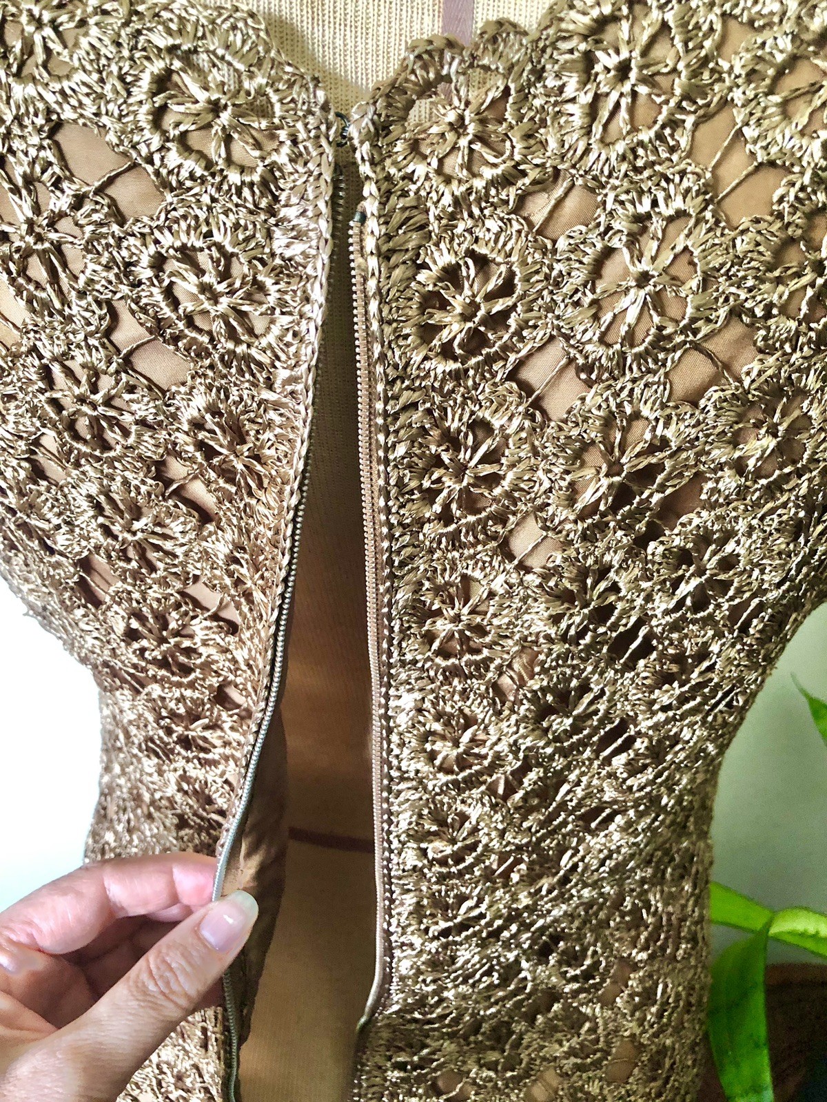 Vintage Italian Woven Raffia Latte Brown Dress