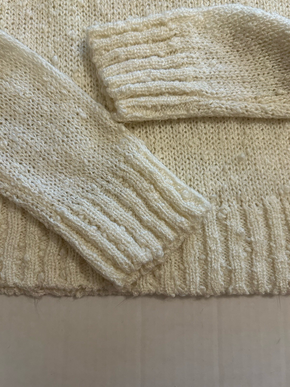 Vtg 80s LeRoy knitwear Ivory Sweater Sz Small Ruffle Crochet Cottagecore Frilly
