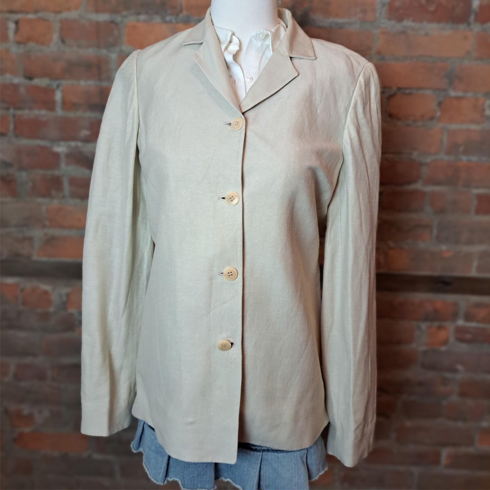 VTG Womens Blazer „Kors” Michael Kors Linen/Silk Italy Beige Lg Sleeves Size 6