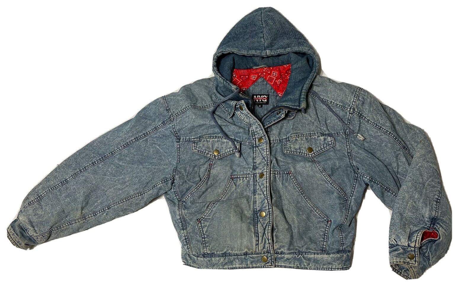 Vintage New York Girl Denim lined Hooded Jacket Womens sz M