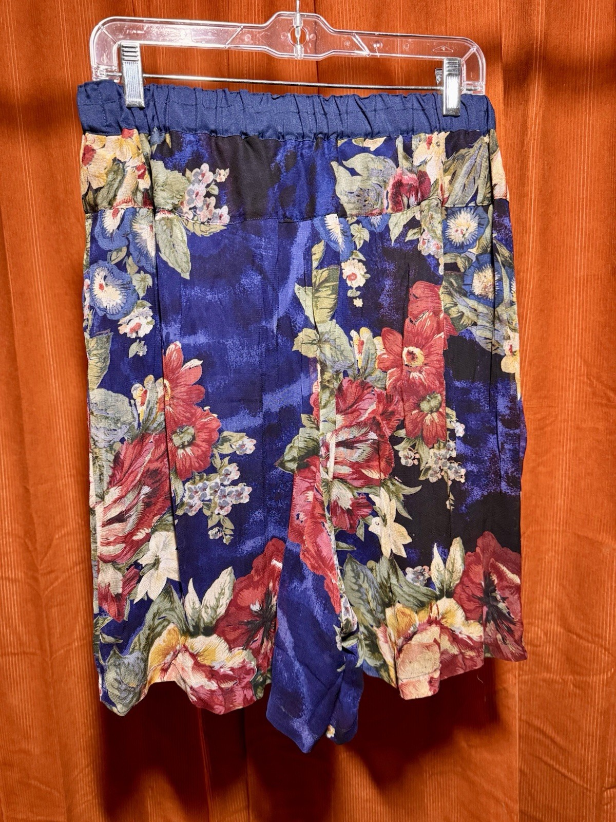 Vintage J.A. Resort Floral Gaucho Culotte Shorts Blue Rayon Look Women’s L