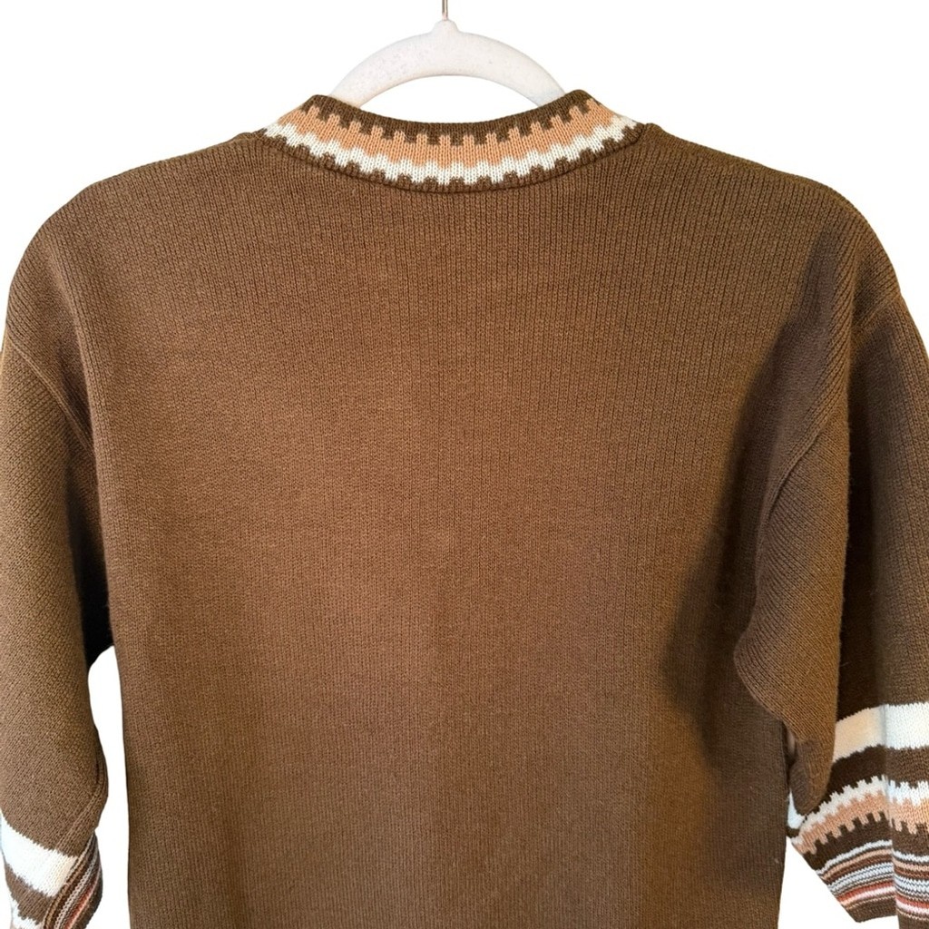 Vintage 70s Boho Brown Striped Sweater Size XS S Retro Unisex Cozy Classic