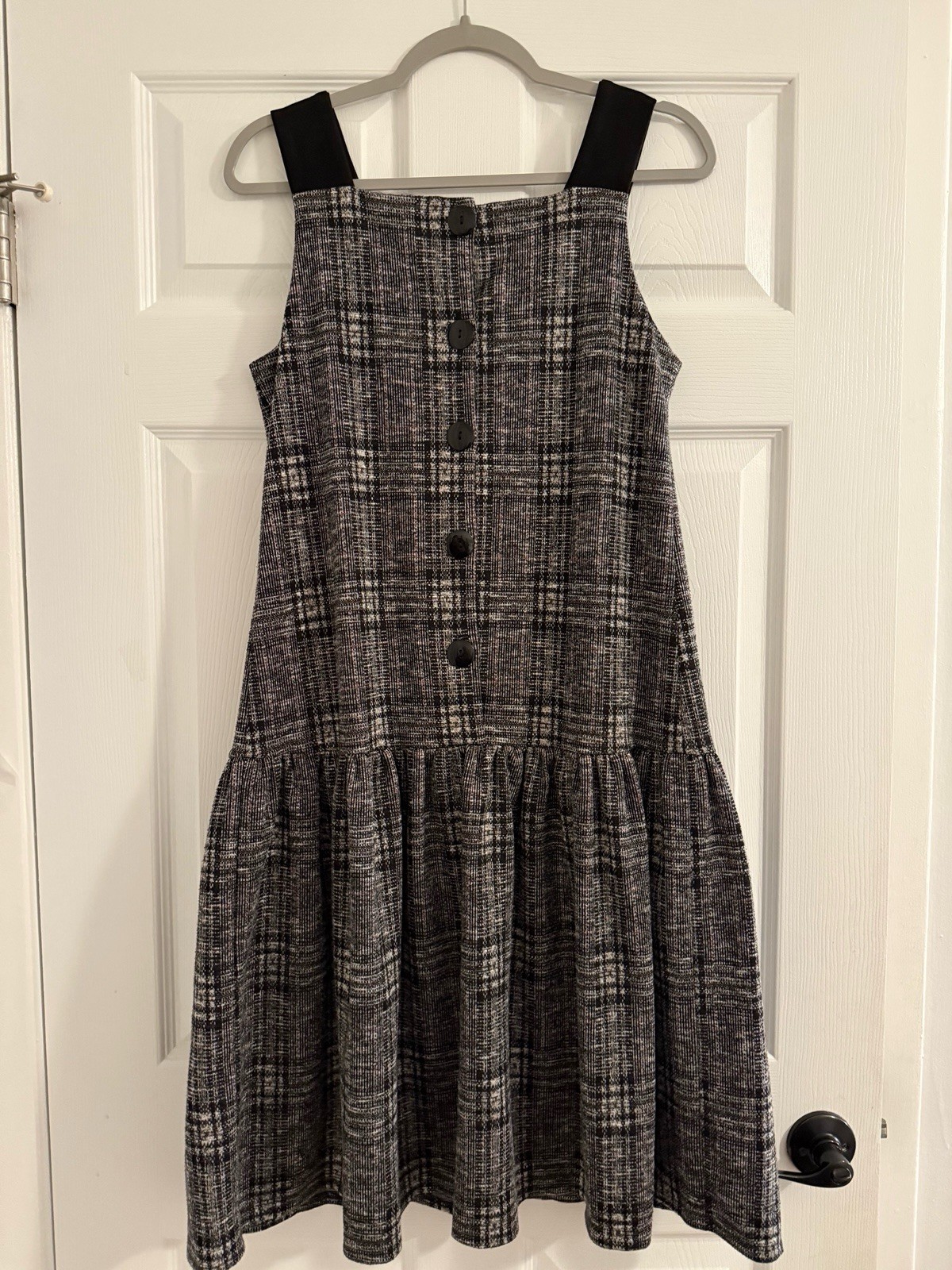 Vtg iPOSH! 90s Plaid Pinafore Jumper Dress Youth XL Drop Waist Tweed