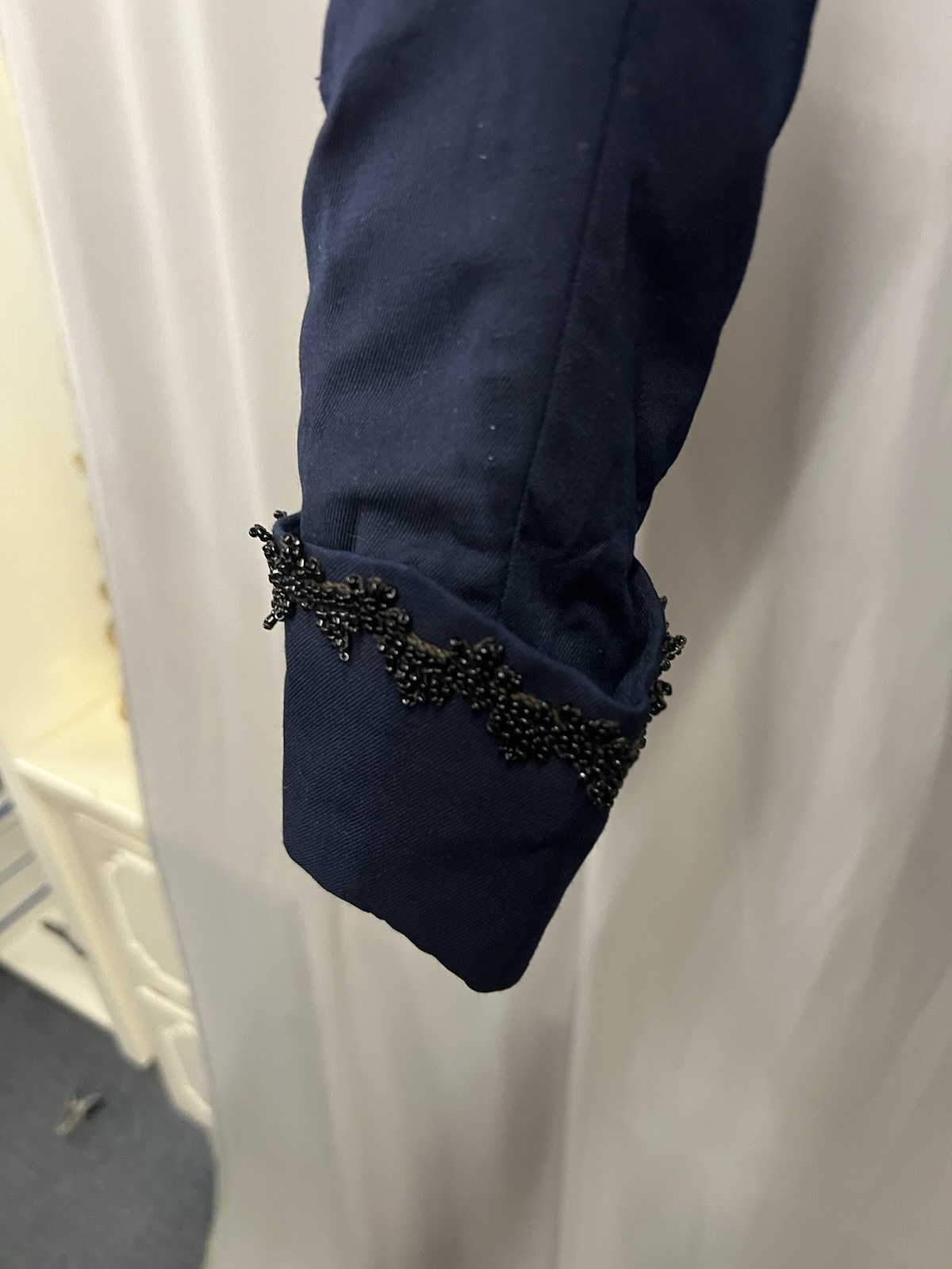 1890’s Royal Blue Bustle Gown Bodice Trimmed In Jet Beads & Silk