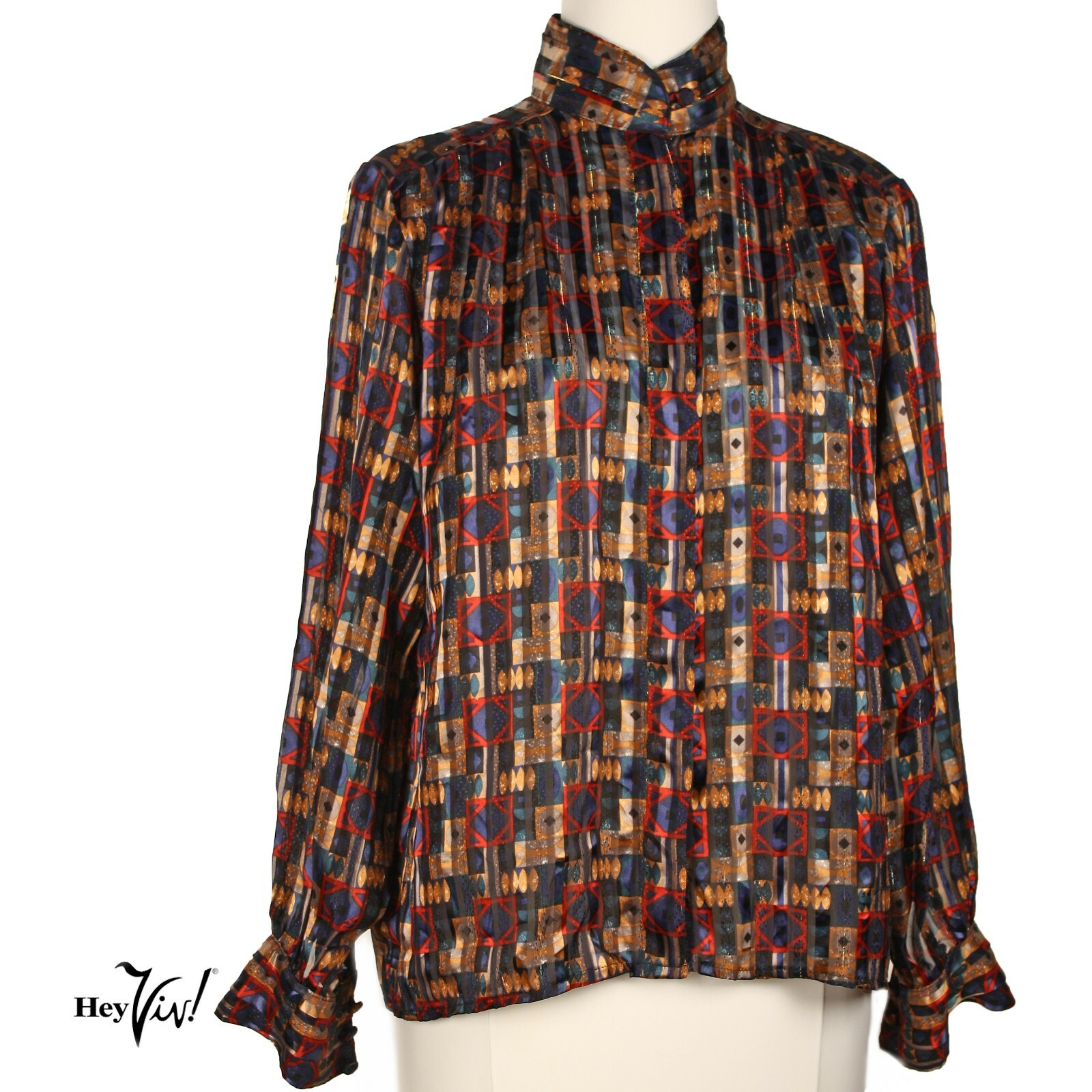 Vintage Yves St Clair Blouse Button Up High Neck Shimmer Graphic Sz 8P – Hey Viv
