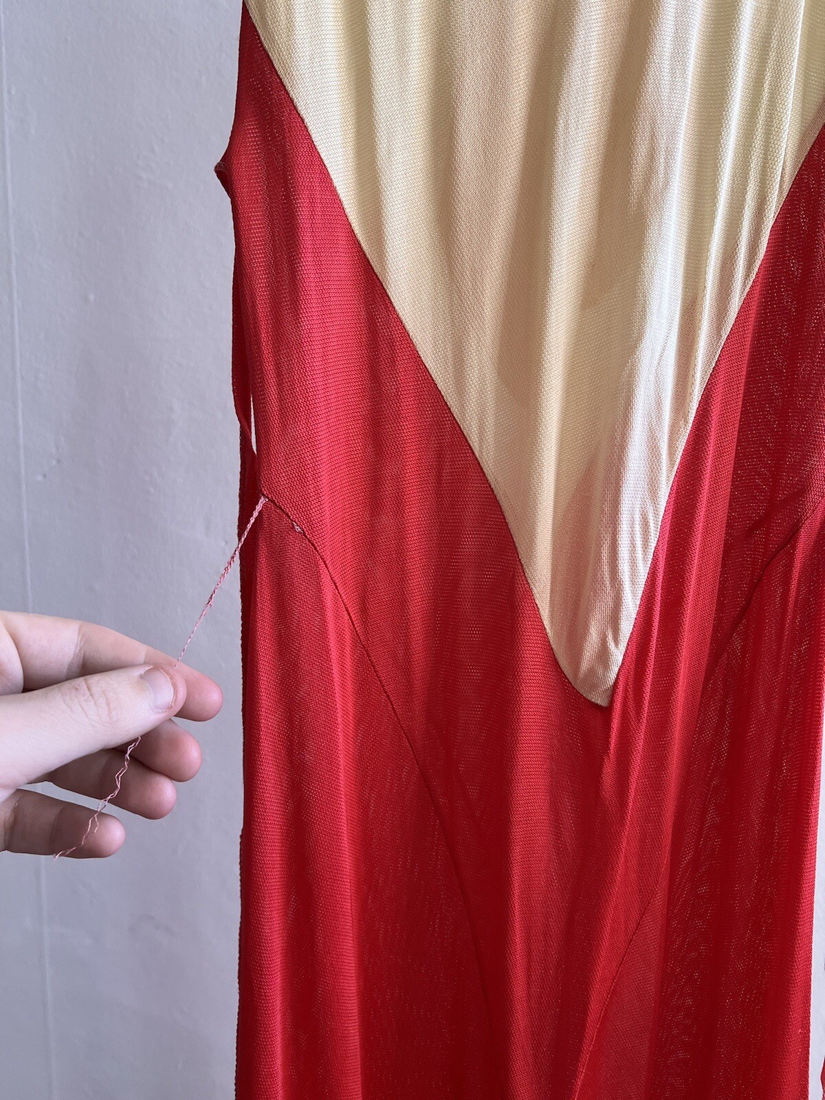 Vintage 1930s Red & Cream Trompe L’Oeil Rayon Jersey Beach Pajamas Jumpsuit Deco