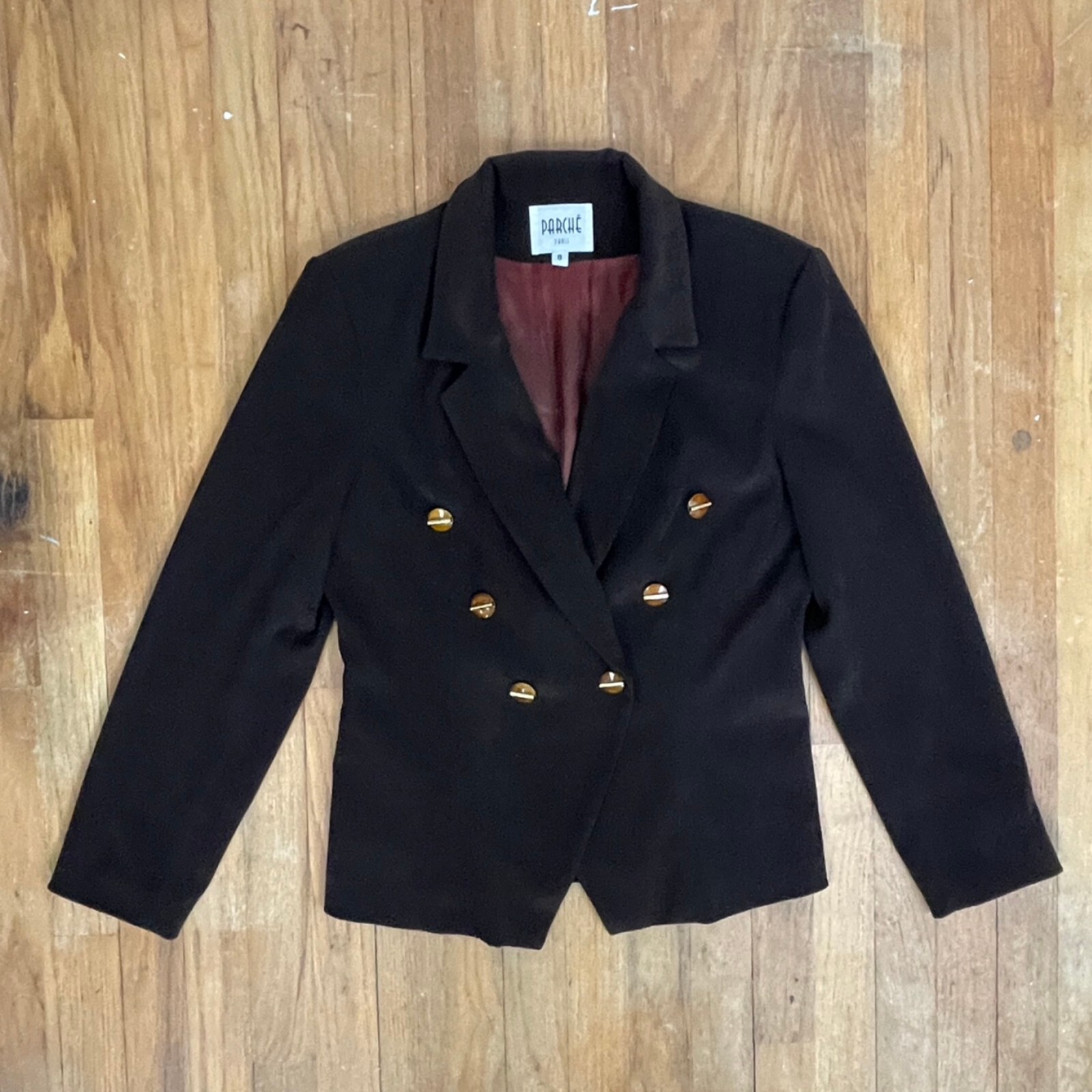 Vintage Women’s Blazer Gold Enamel Button Jacket Brown Ultra Suede Size Medium