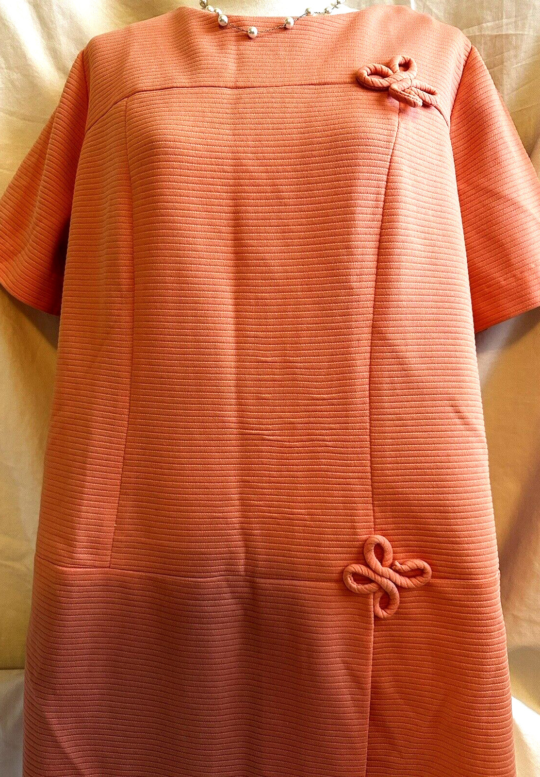 CAY ARTLEY VNTGE TANGERINE ORANGE 60s MOD GOGO MID TEXTURED CHEMISE SHIFT DRESS