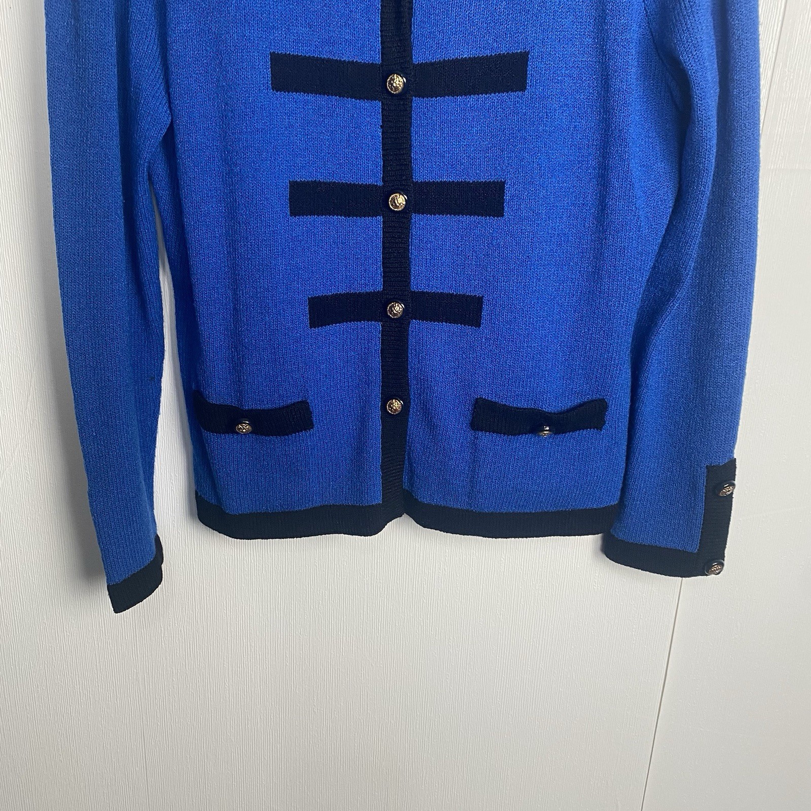 Pat Sandler for Wellmore Saks Fifth Avenue VTG Blue Knit Sweater Jacket Size 14