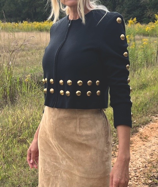 Vintage Nicole Studio Black Zip Gold Studded Jacket 3/4 Sleeve Size 4 Fits S / M