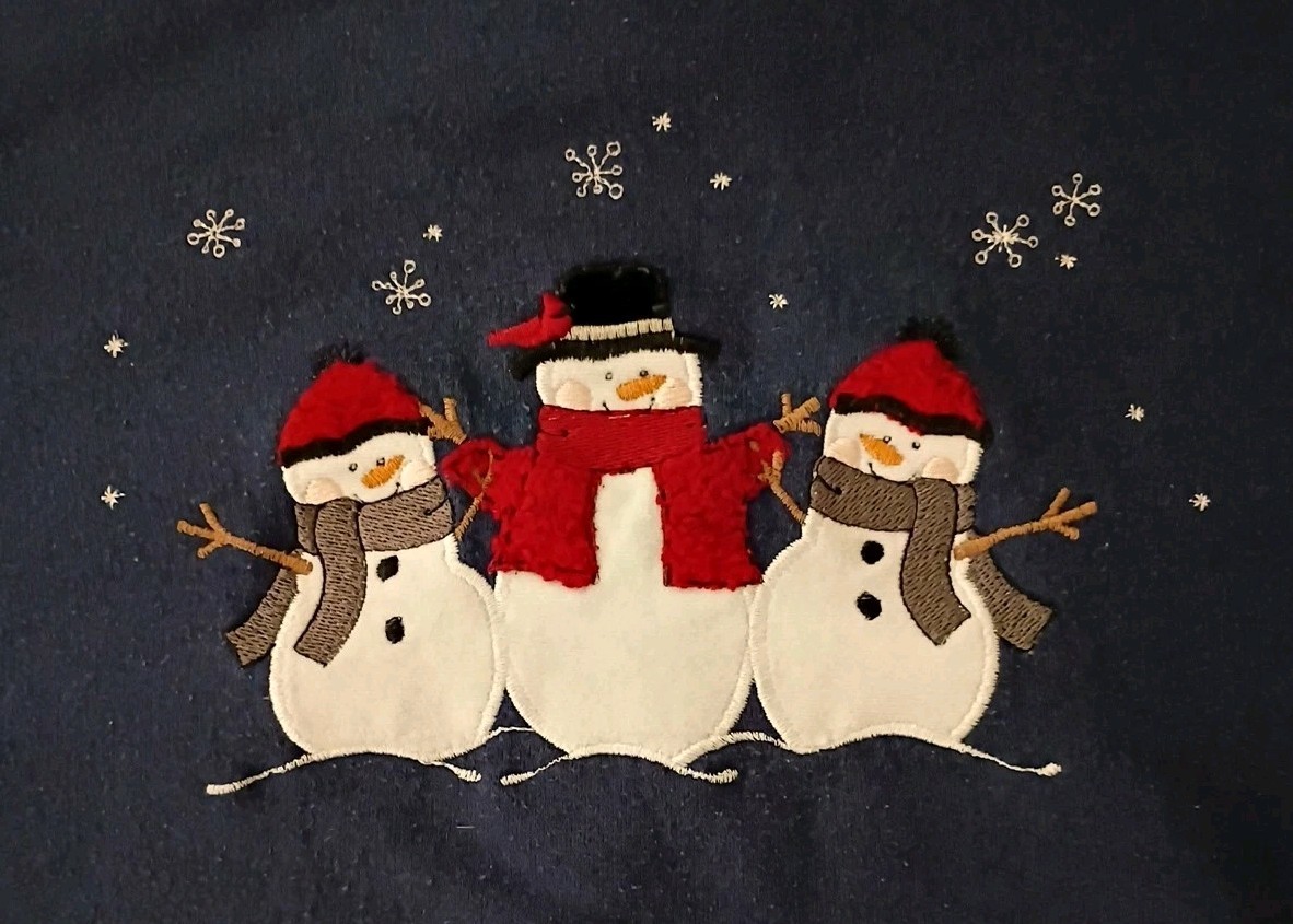 Vintage Top Stitch Blue XXL Tall Sweatshirt Fleece Embroidered Snowman USA 90s