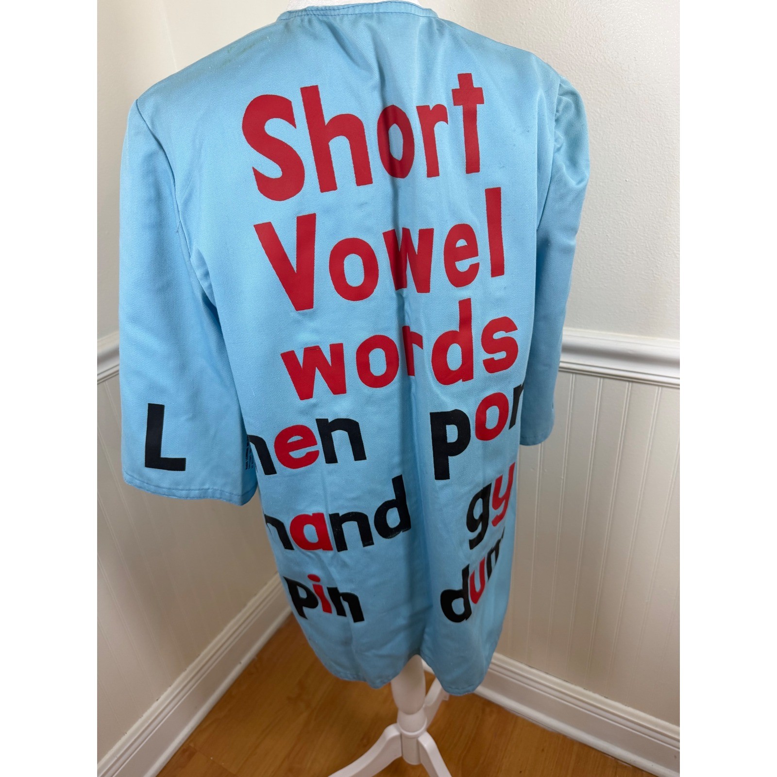 Bettye Burns Teacher Smock Women Size S/M Blue Vintage Short Vowel Educational