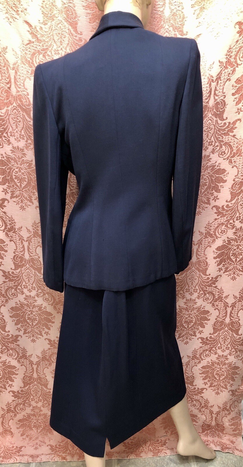 VTG 1940s SWING-TOWN Navy Blue GABARDINE Tailored Suit w/DONUT BUTTONS Sz-Med