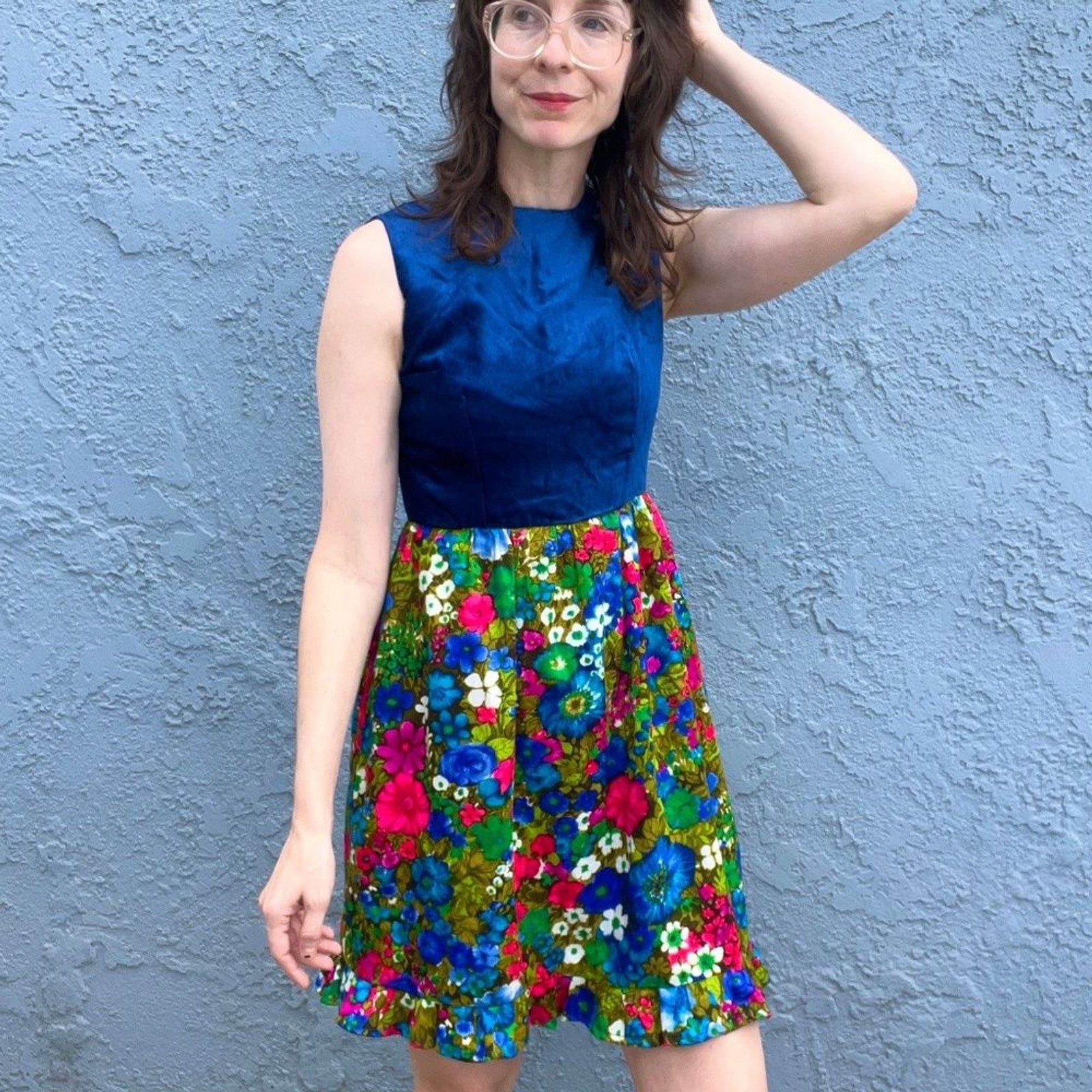 1970s Mod Dress Petite XS Floral Flower power Hippie groovy mini