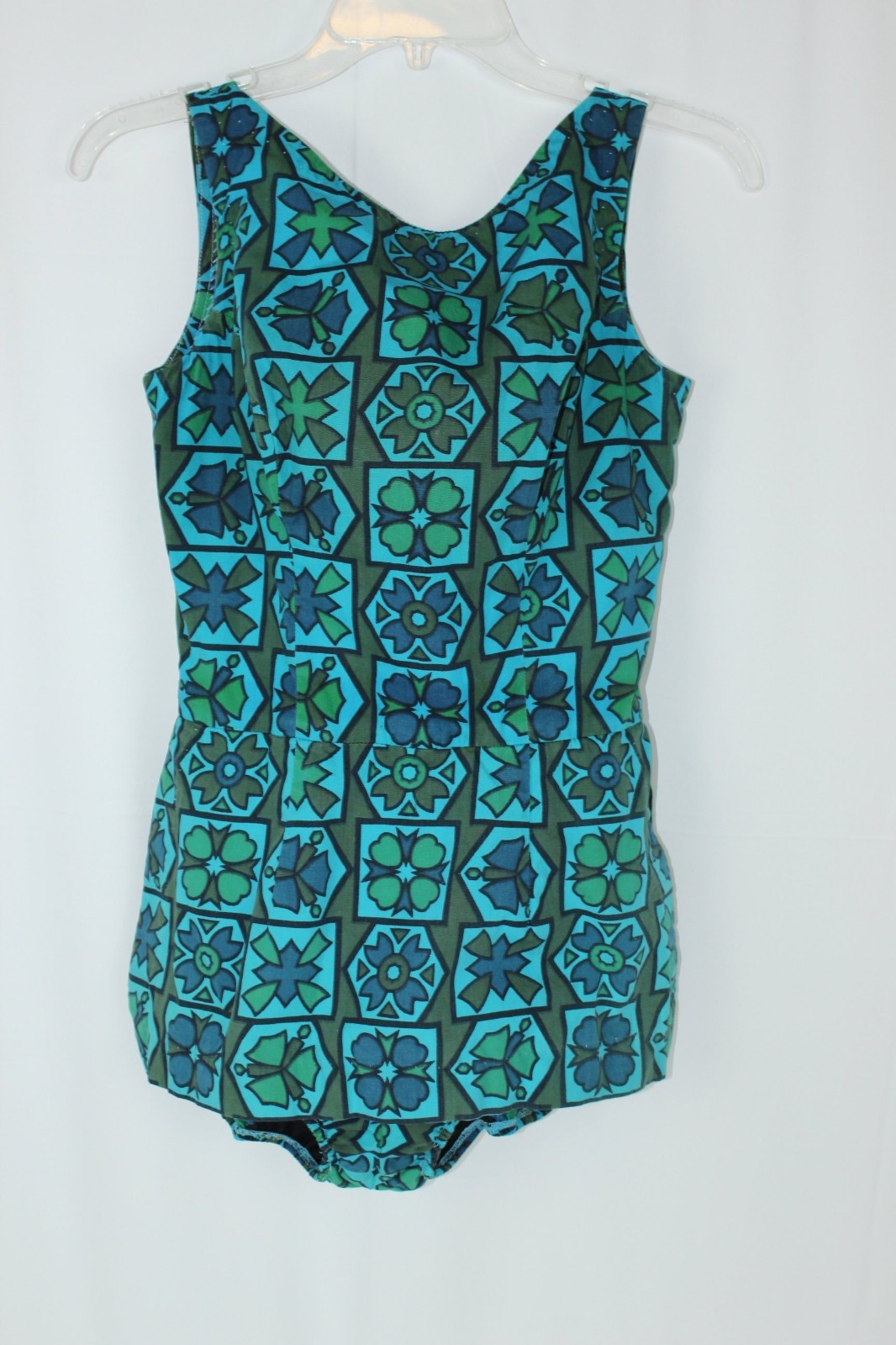 Vintage Petti Glen Junior Apparel Blue Green One Piece Skirt Swimsuit Bath Suit