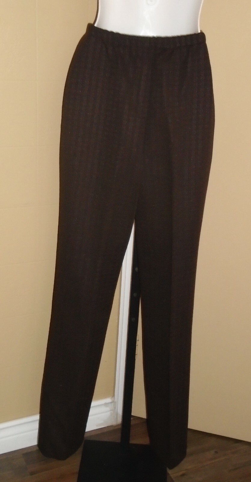Ladies VTG 1970s Dark Brown Small Square Textured Poly Dress Pants Sz 10 NWT