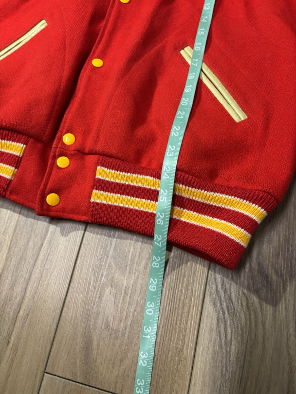Vintage Letterman Jacket Red Yellow Trojan Woman’s Size L/XL Sailor Collar