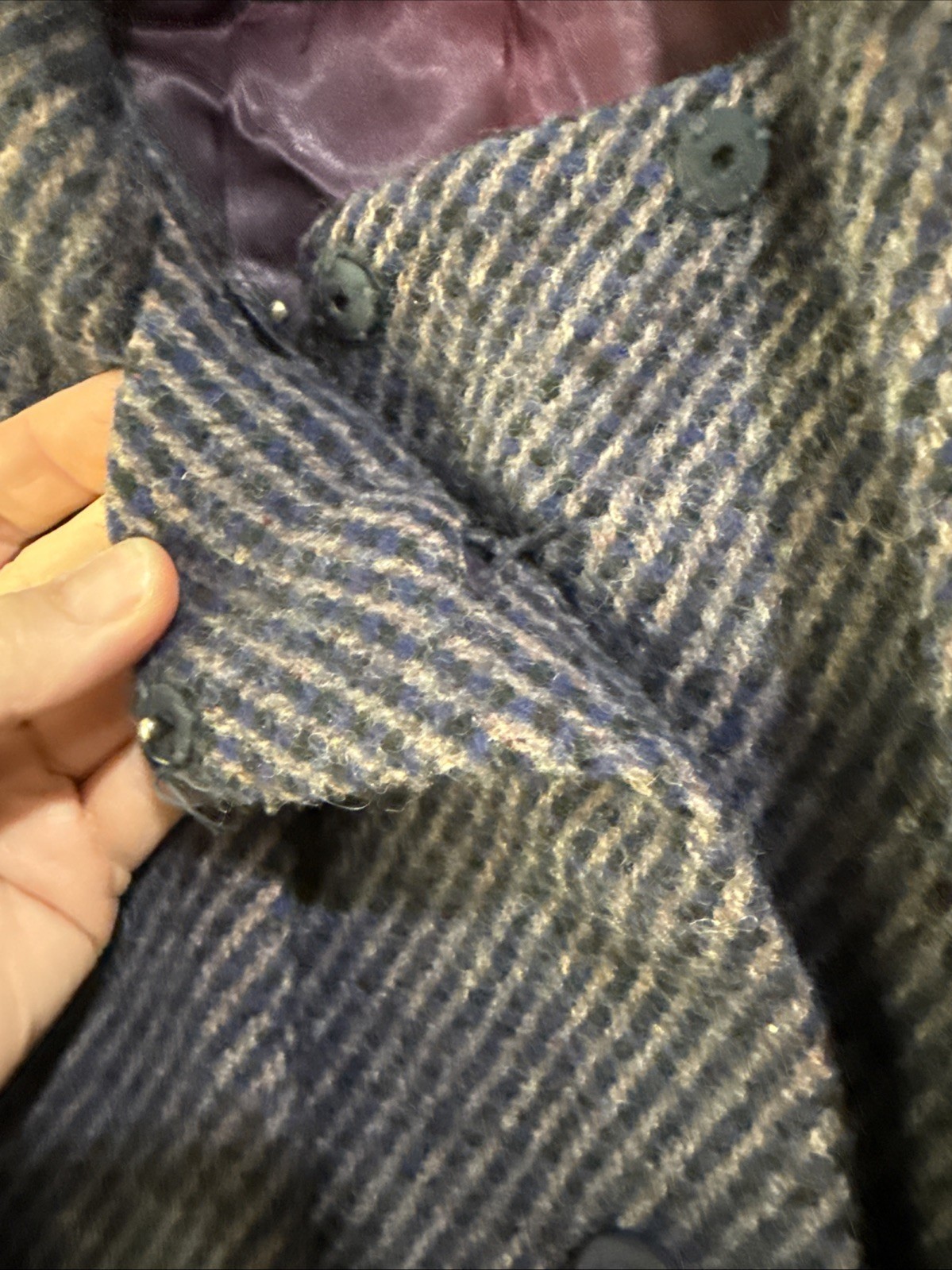 Vintage Lorendale Wool Coat Blue Tweed Attached Scarf Collar L/XL No Tag