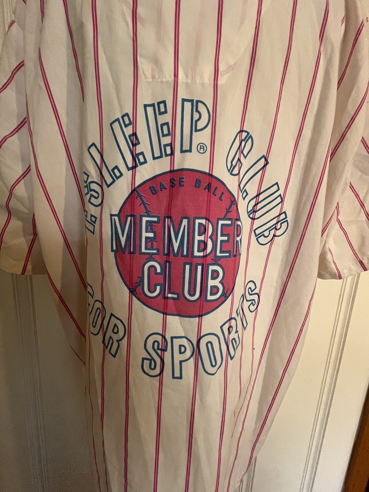 Vintage 90s Esleep Shirt One Size Fits All Baseball Pink Striped Baseball