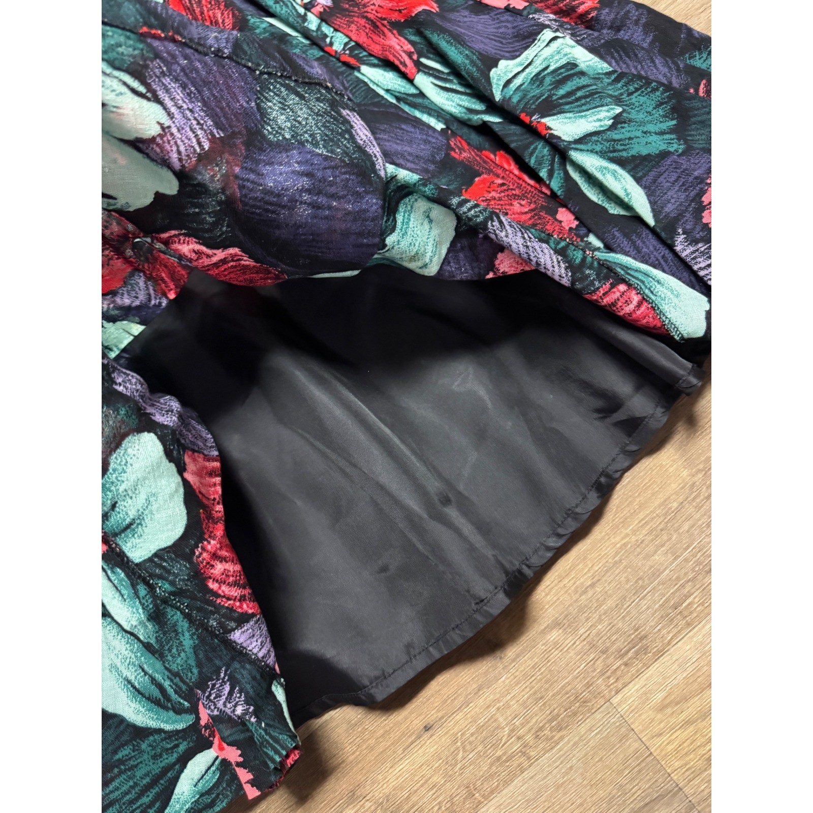Lucie Linden Vintage Floral Midi Skirt Red Teal Purple A-Line