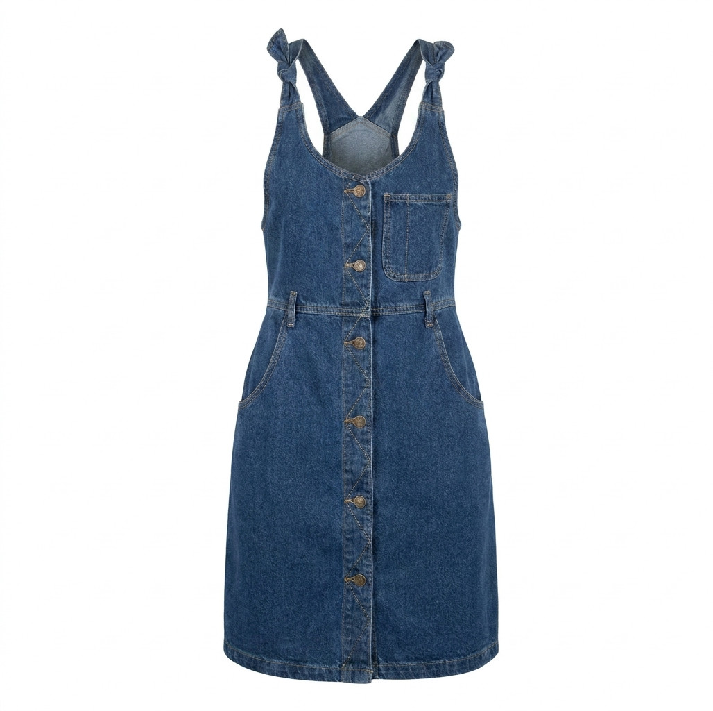 VTG Lee Denim Overall Dress Sz Medium 7/8 Dark Wash Button Front Bib USA 70s 80s