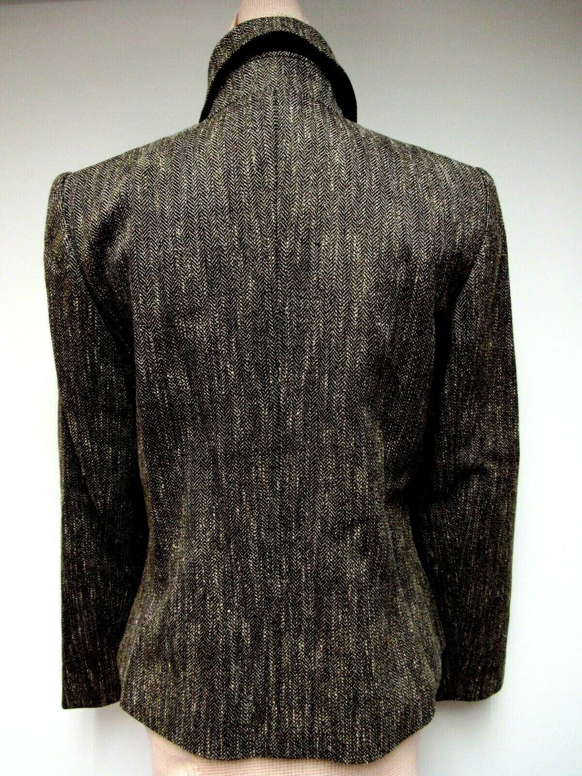 VTG COMPANY ELLEN TRACY Wool Blnd Jacket Biker Style Zipper Harris Tweed Gray 6