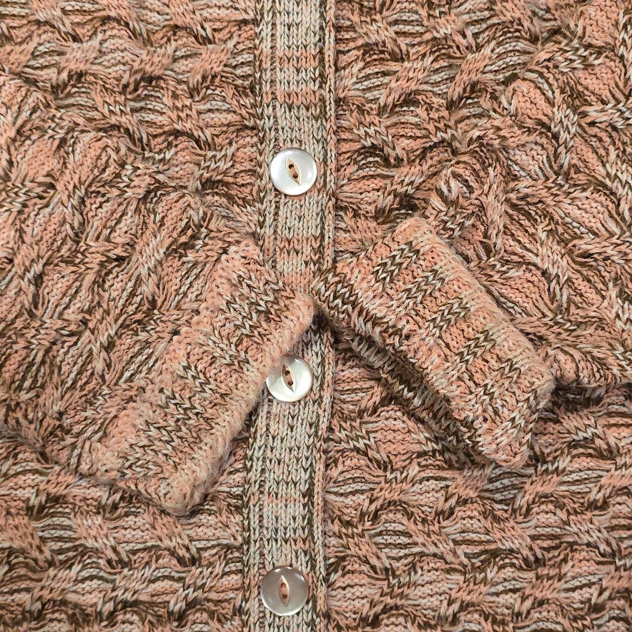 Vintage 60s Acrilan Heriglic Textured Knit Cardigan Sweater Peach Pink S/M