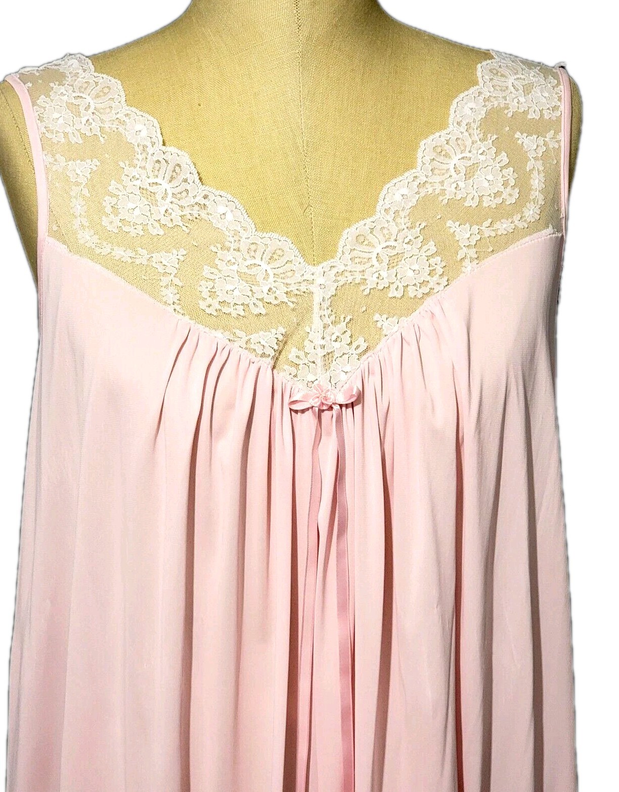 Vintage Coffee Time Night Gown OSFA 8-18 Pink Lace V Neck Sleeveless JC Penney