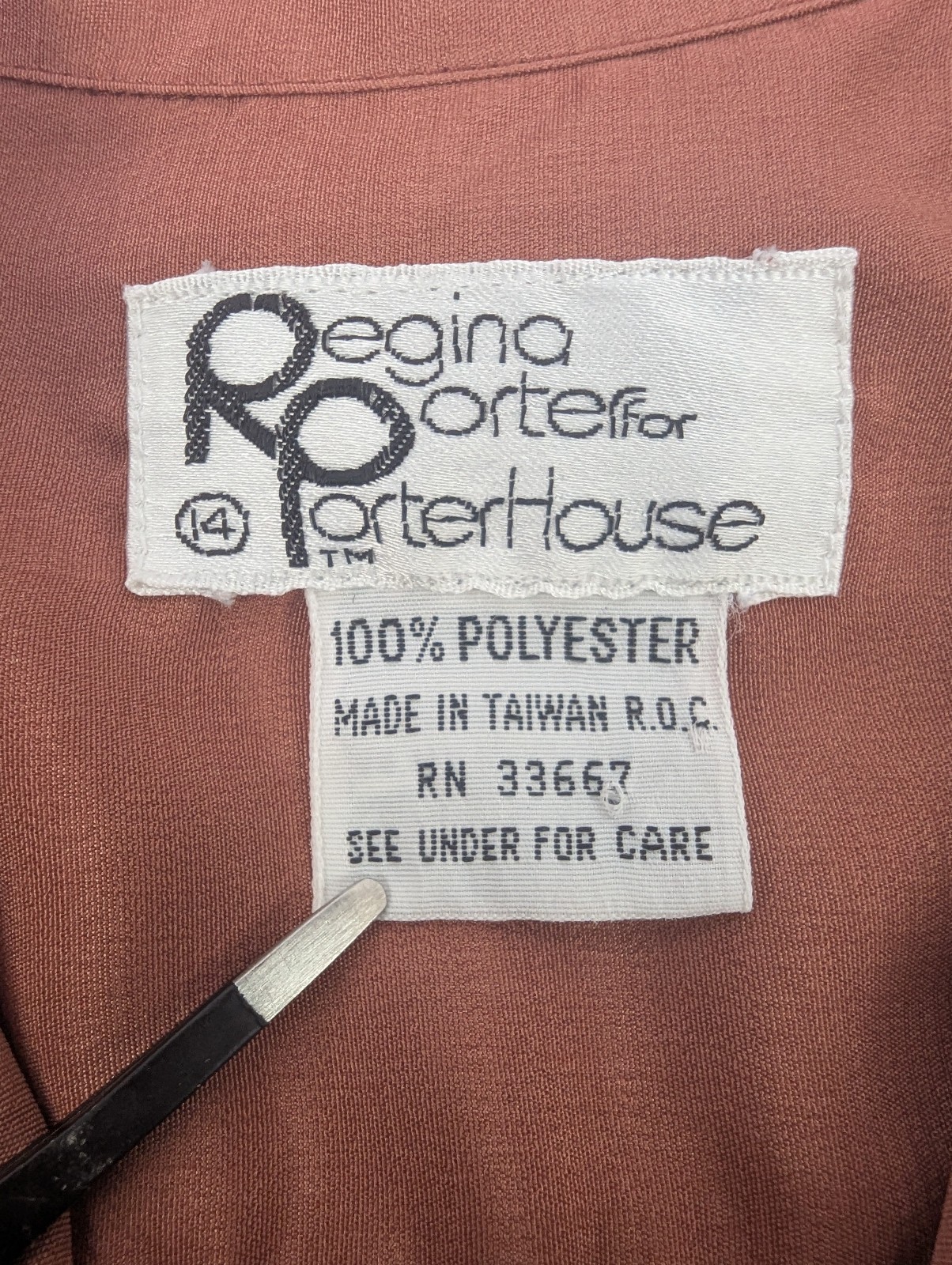 Vintage Regina Portee For Porterhouse Button Down Blouse Rust Size 14 Polyester