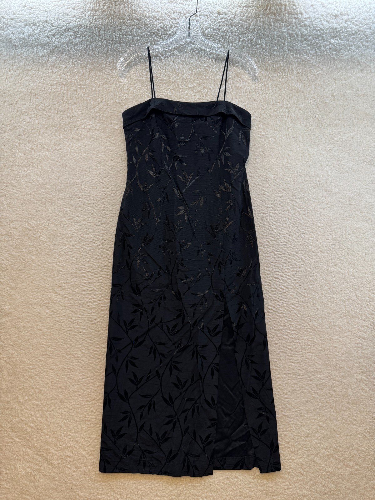 90s Y2K Vintage Maxi Prom Dress 10 12 Large Black Floral Square Neck Spaghetti