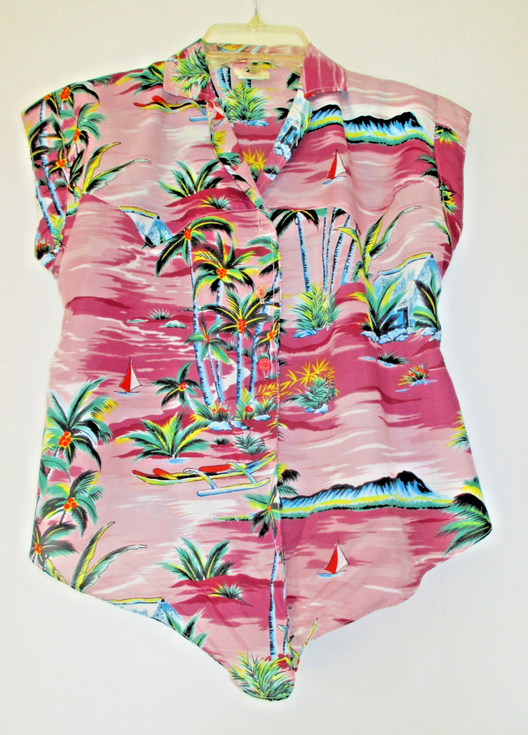 VINTAGE HAWAIIAN TIE FRONT CROP SMALL BLOUSE EZ CALIFORNIA 100 % POLYESTER