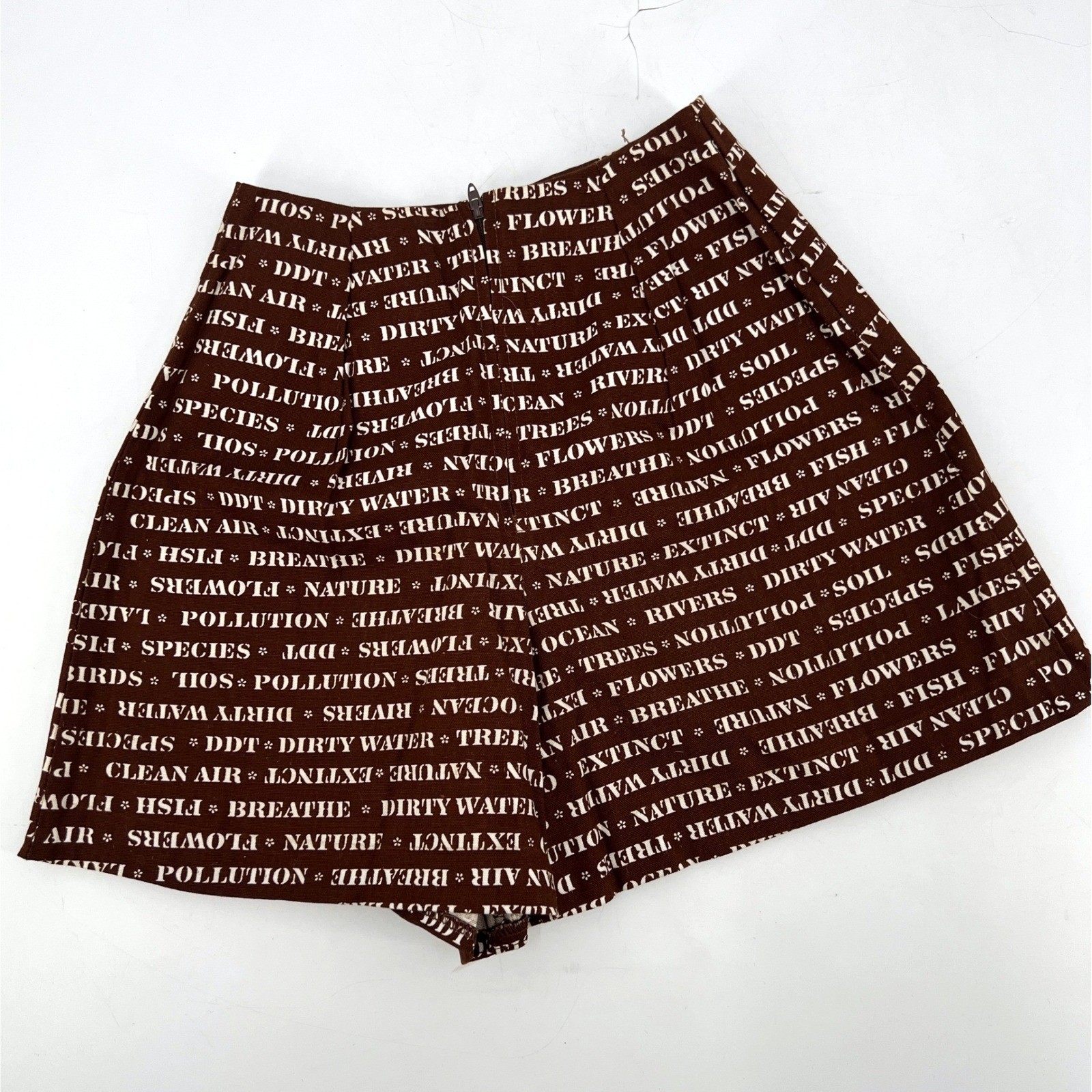 Vintage 60s or 70s Skort Skirt Shorts Brown Activist Words Protest Miniskirt